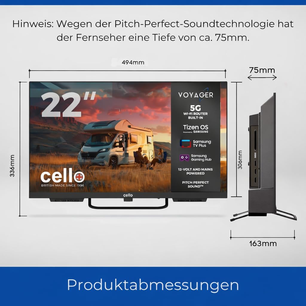 Cello Voyager C22TZR-VOY 22" Smart 12V Traveller TV mit integriertem 5G-WLAN-Router und Hotspot für Telefone und Geräte, Internet überall, Tizen OS von Samsung, ideal für Wohnmobile, Triple Tuner – Bild 14