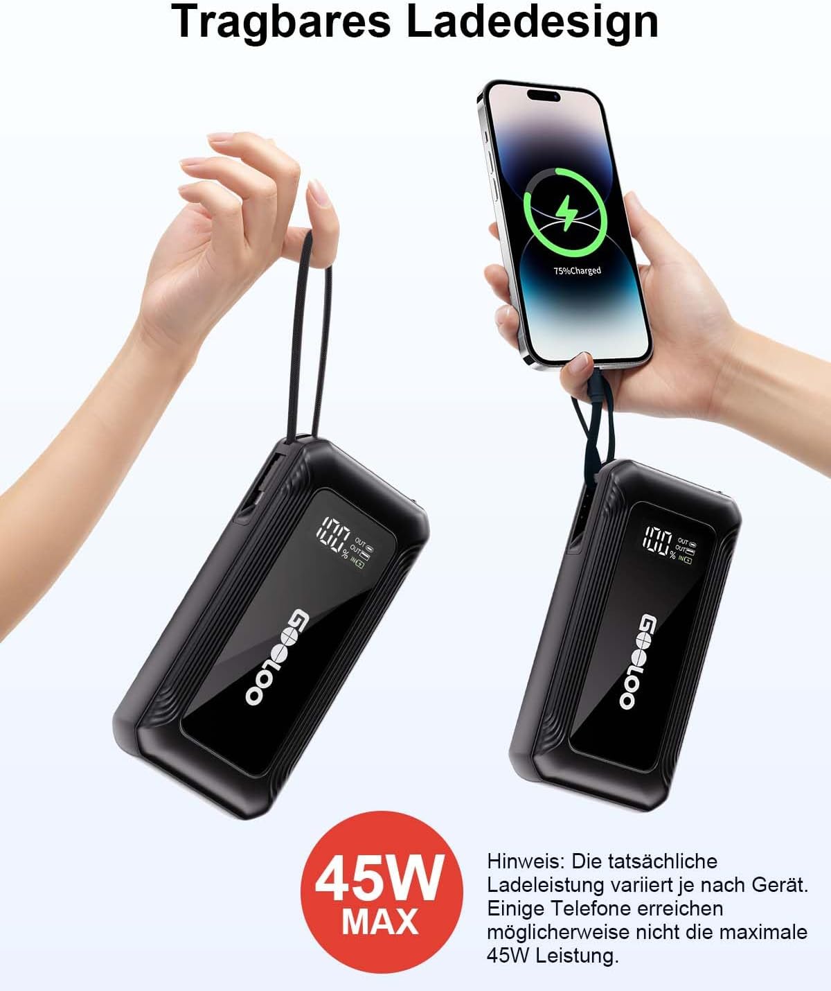 GOOLOO G7 Starthilfe-Powerbank für Auto, 3000 A tragbare Starter-Powerbank mit 45 W USB-C-Schnellladung & LED-Taschenlampe, Booster-Auto-Starthilfe für 12 V (bis zu 8,5 l Benzin/6 l Diesel) – Bild 3