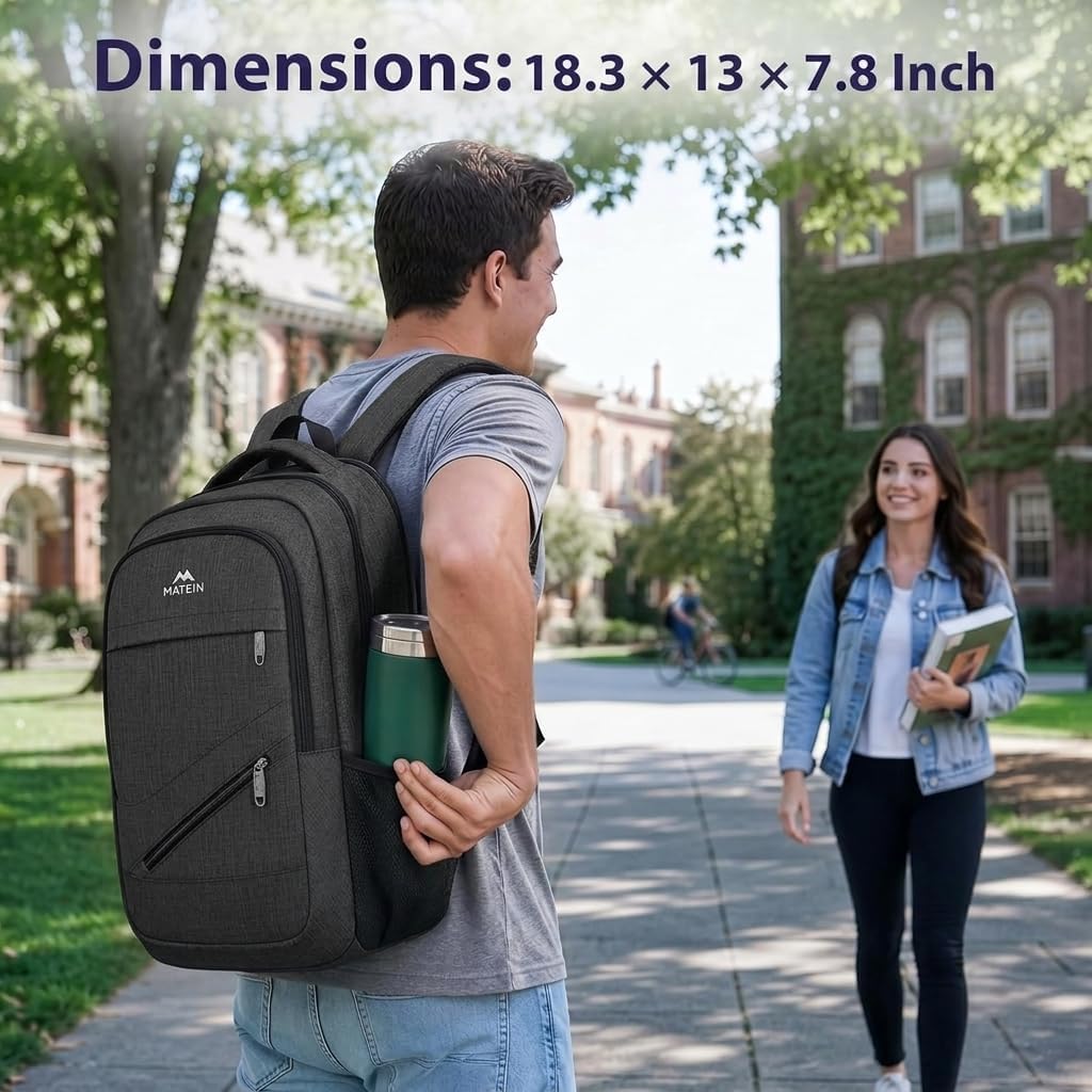 MATEIN Herren Laptop Rucksack 17 Zoll Wasserdicht Arbeitsrucksack Herren Groß Laptop Rucksack Diebstahlsicher Schulrucksack Teenager Laptop Rucksack Arbeit Business Schule Schwarz – Bild 3