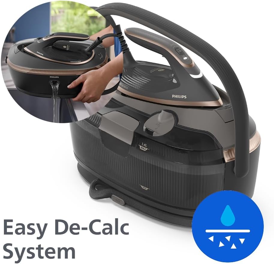 Philips PerfectCare 8000 Series Dampfbügelstation – 215 g Dauerdampf, 750 g Dampfstoß, leicht zu transportieren, OptimalTEMP, SteamGlide Elite, 1,4 l, einfache Entkalkung, garantiert keine Brandflecken (PSG8200/80) – Bild 6