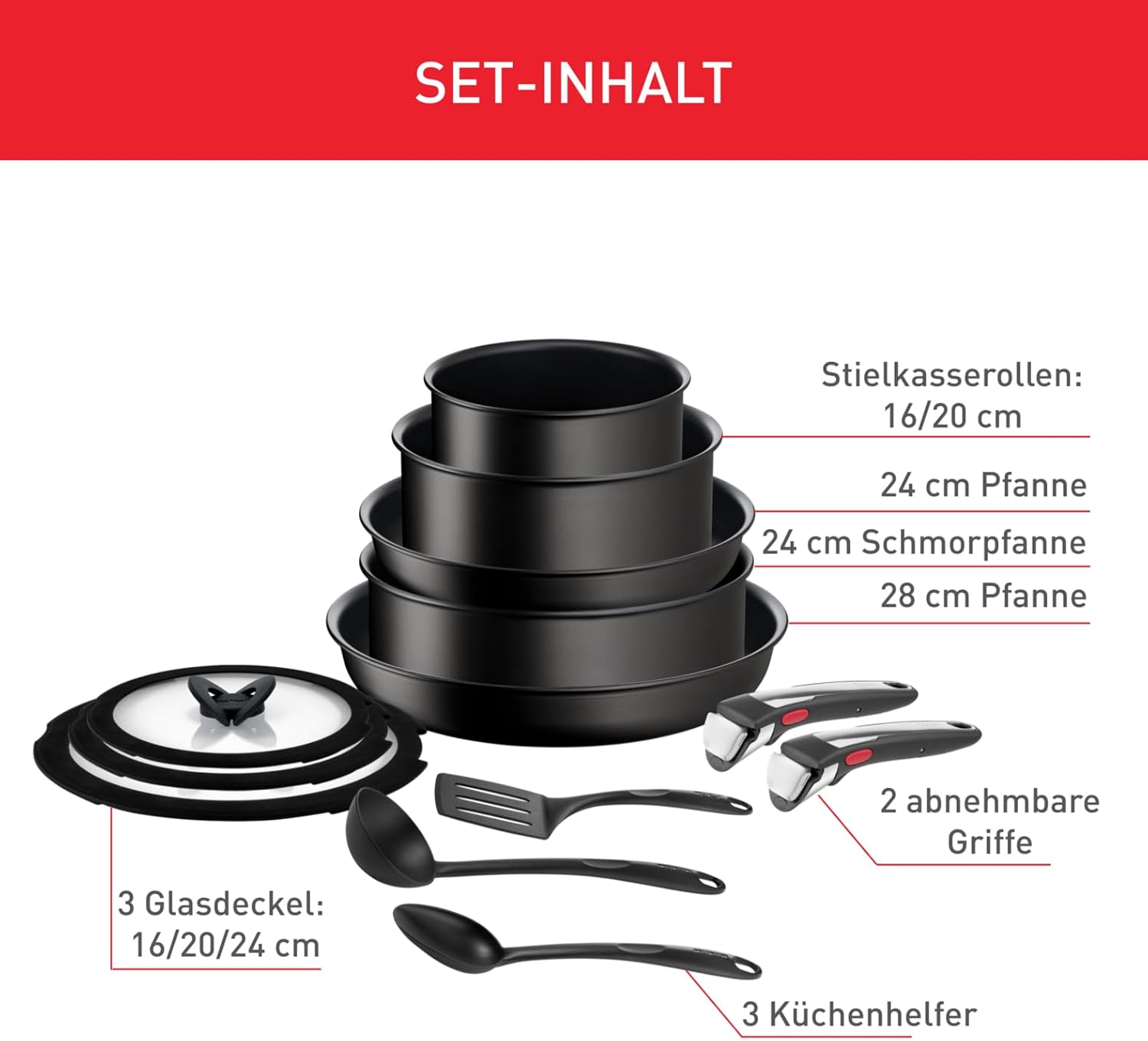 Tefal Ingenio Unlimited On L39593 13-teiliges Kochtopf- und Pfannenset, abnehmbarer Griff, stapelbar, platzsparend, Induktionspfannen mit Antihaftbeschichtung, einfach zu bedienen und zu reinigen – Bild 3