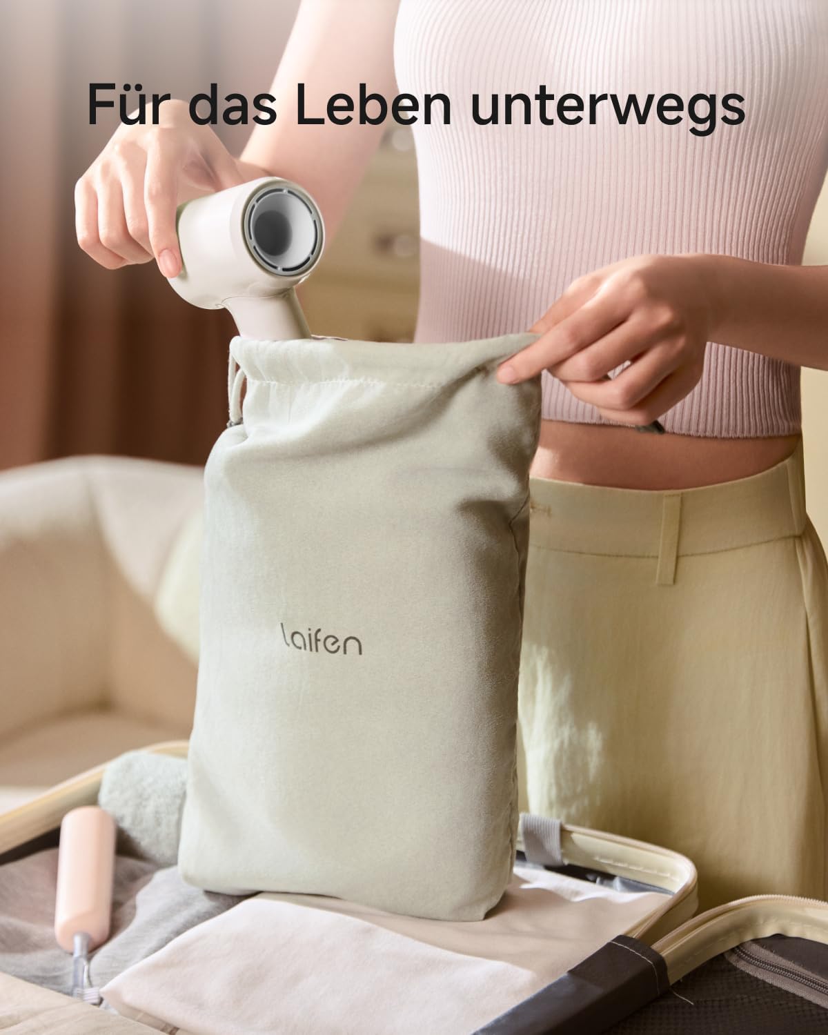 Laifen Luft-Haartrockner, ultraleichter Haartrockner 280 g mit 200 Millionen negativen Ionen, schnelles Trocknen in 3 Minuten, 60 dB flüsterleise mit Kindermodus & Glättungsdüse, ideal für Reisen (Milchtee). – Bild 5