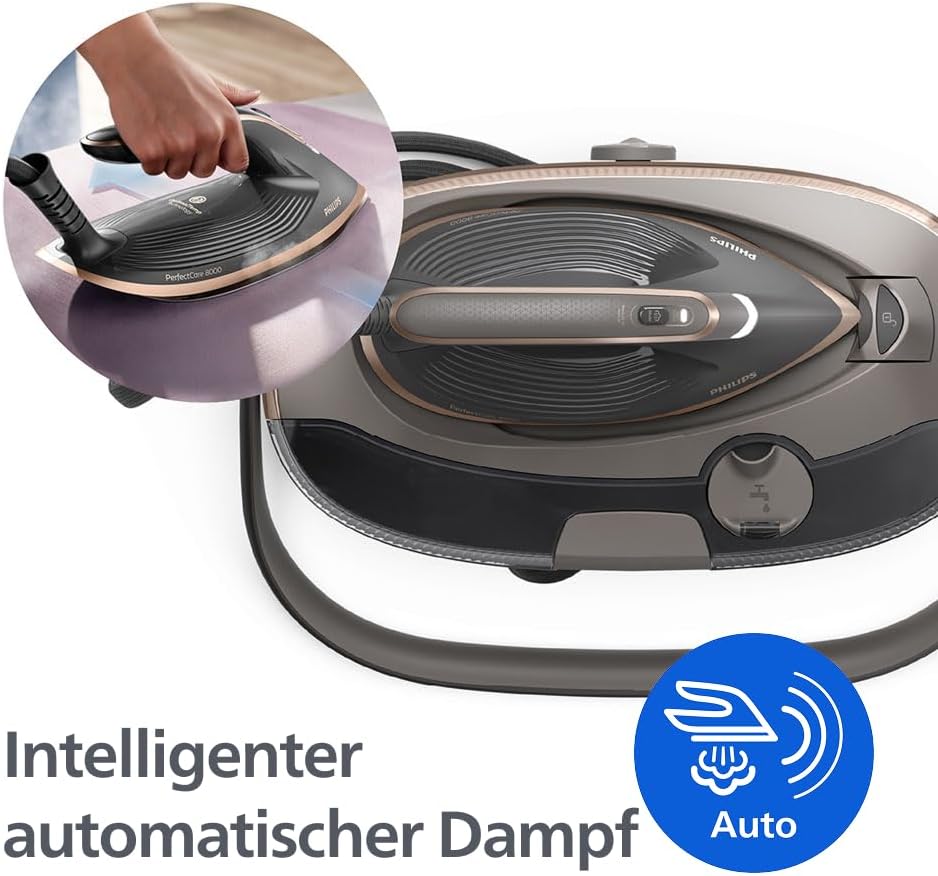 Philips PerfectCare 8000 Series Dampfbügelstation – 215 g Dauerdampf, 750 g Dampfstoß, leicht zu transportieren, OptimalTEMP, SteamGlide Elite, 1,4 l, einfache Entkalkung, garantiert keine Brandflecken (PSG8200/80) – Bild 4
