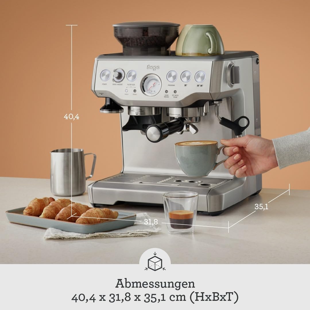Sage – The Barista Express – Kaffeemaschine mit manuellem Milchaufschäumer und Mahlwerk – automatisches Mahlen, individueller Milchschaum – schwarzer Sesam-Milchkännchen – Bild 6
