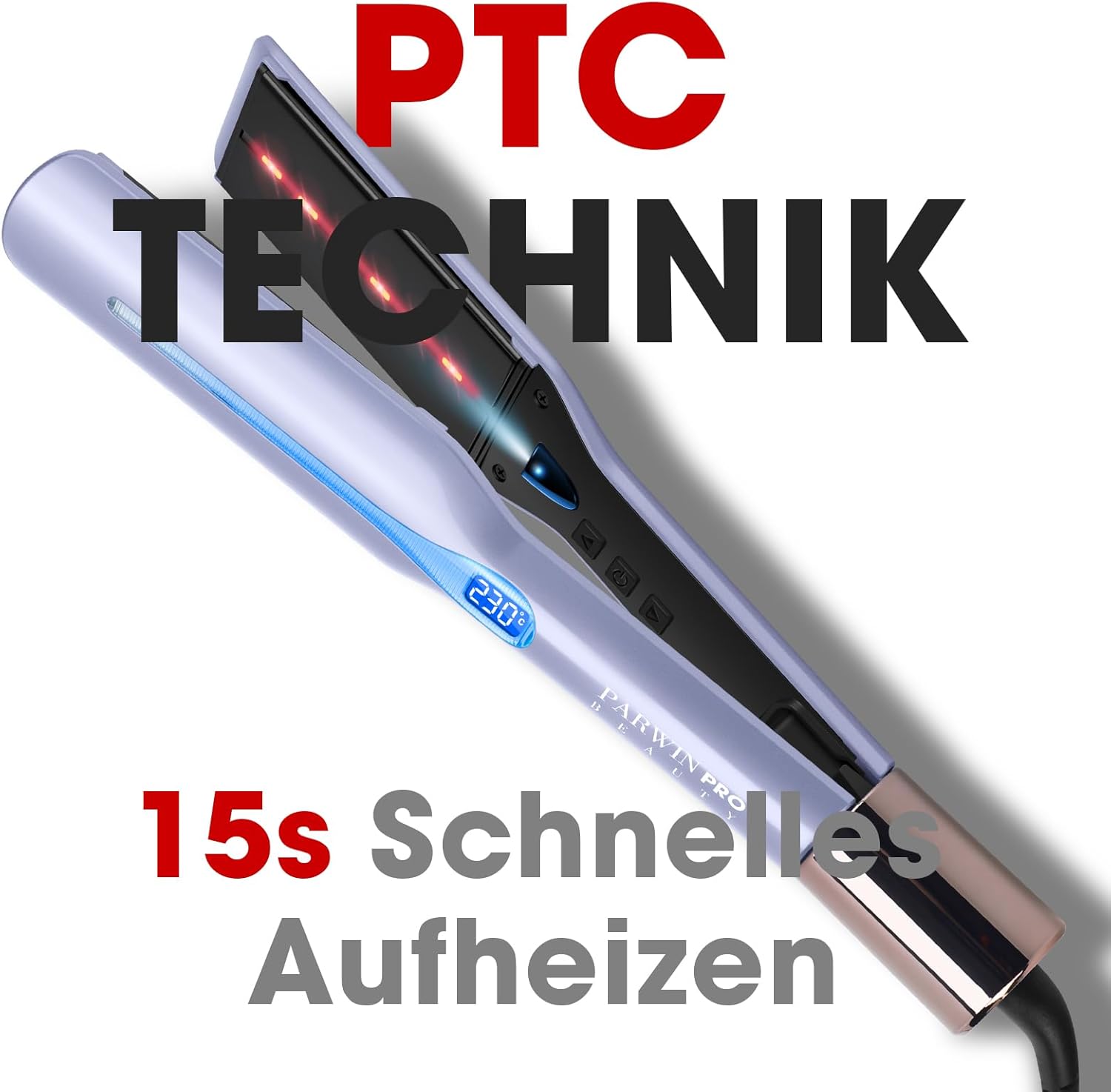 Infrarot-Ionen-Haarglätter mit breiten 45-mm-Stylingplatten, PARWIN PRO BEAUTY Professionelles Glätteisen für dickes, krauses, lockiges und langes Haar, Infrarot- und Ionentherapie, 14 Temperaturstufen, Lila – Bild 6