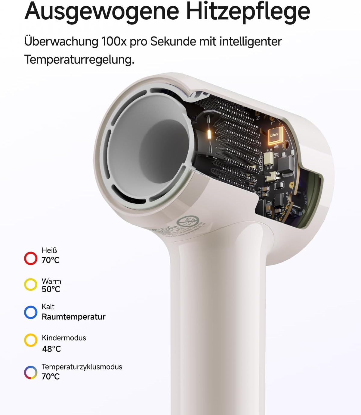 Laifen Luft-Haartrockner, ultraleichter Haartrockner 280 g mit 200 Millionen negativen Ionen, schnelles Trocknen in 3 Minuten, 60 dB flüsterleise mit Kindermodus & Glättungsdüse, ideal für Reisen (Milchtee). – Bild 7