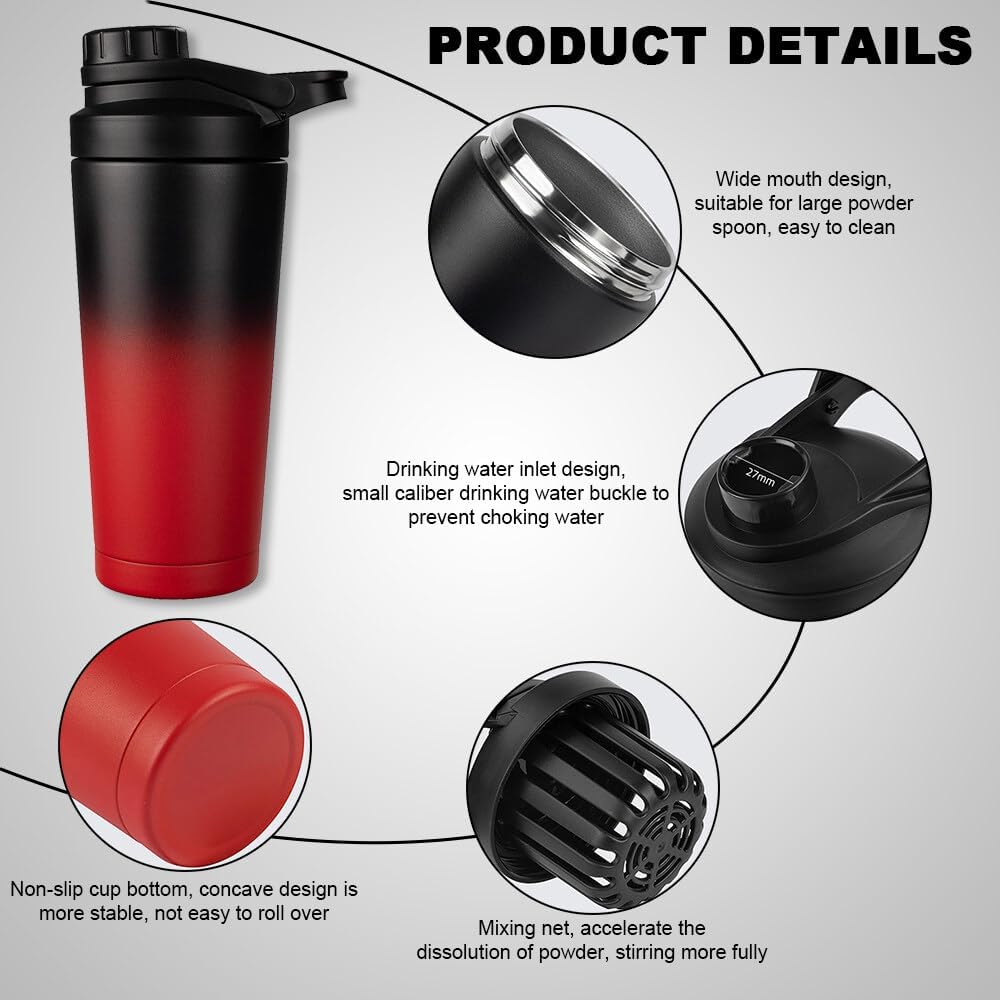 Shaker Proteinshaker mit Sieb, doppelwandiger Edelstahl, vakuumisoliert, BPA-frei und langlebig, 100 % auslaufsicher, 750 ml – Bild 3