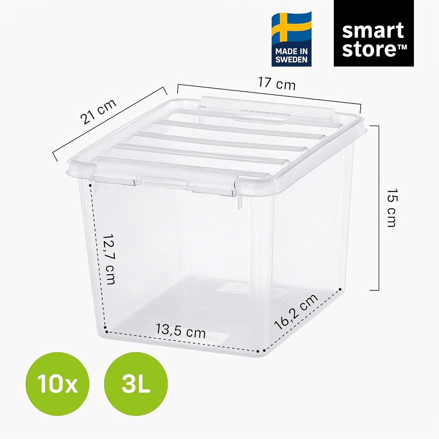 SmartStore - 10 x Aufbewahrungsbox mit Deckel, Classic 3 L (21 x 17 x 15 cm), stapelbare Box mit Deckel, lebensmittelechte Kunststoffbox, Kunststoffbox mit Deckel und verstärkten Ecken – Bild 2