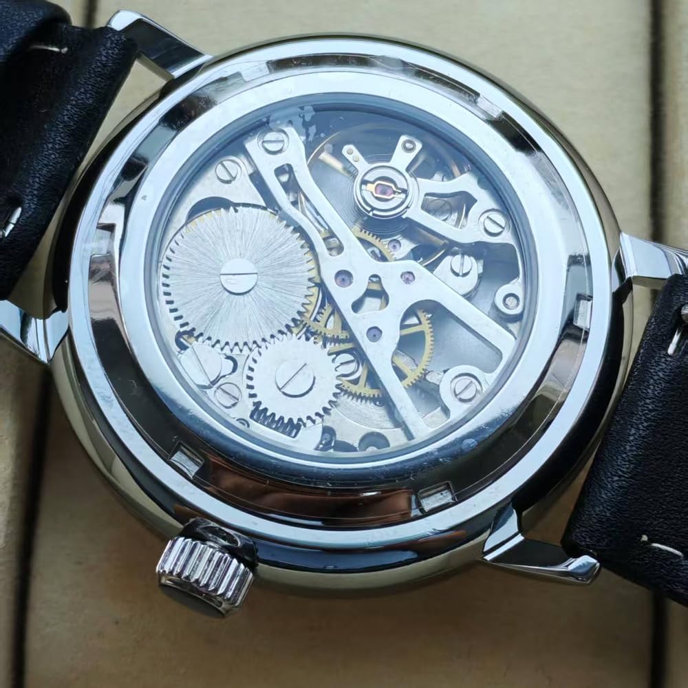 Boyarca Vintage-Mechanische Uhr mit gewölbtem Glasspiegel und 40-mm-Gehäuse. Lässige, minimalistische mechanische Armbanduhr mit Handaufzug für Damen und Herren – Bild 6
