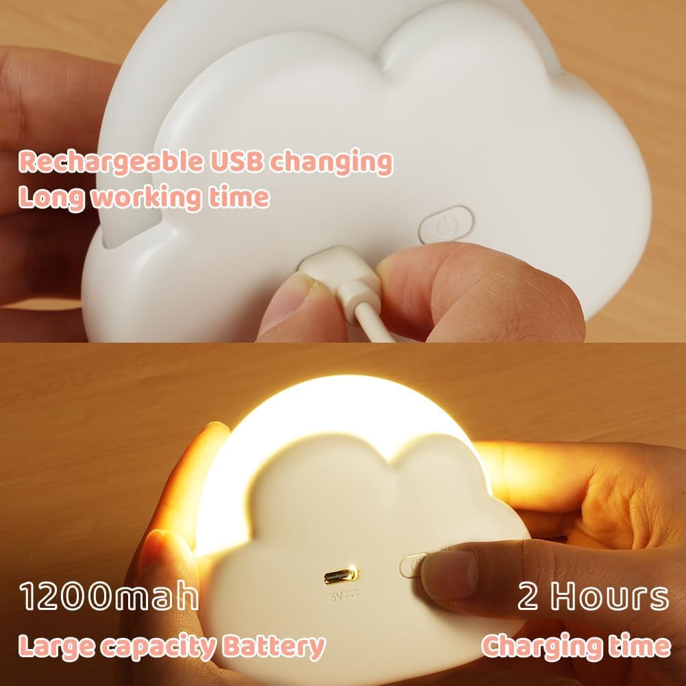 LED-Nachtlicht, dimmbar, Kinder-Nachtlicht, wiederaufladbar, Wolkenform, Nachtlicht, Baby für Schlafzimmer, USB wiederaufladbar, mobile LED-Nachtlicht-Lampe für Kinder als Geschenk zum Einschlafen, Weiß – Bild 3