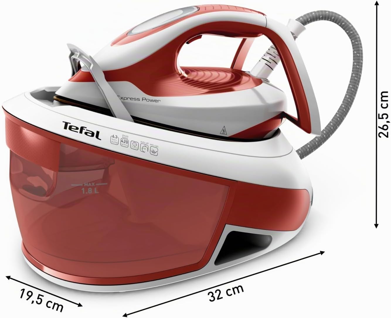 Tefal SV8110 Express Power Dampfbügelstation, 420 g/min Dampfstoß, 120 g/min kontinuierliche Dampfleistung, Smart Temp-Technologie, Kalksammler, XL-Wassertank, Terrakotta/Weiß – Bild 10