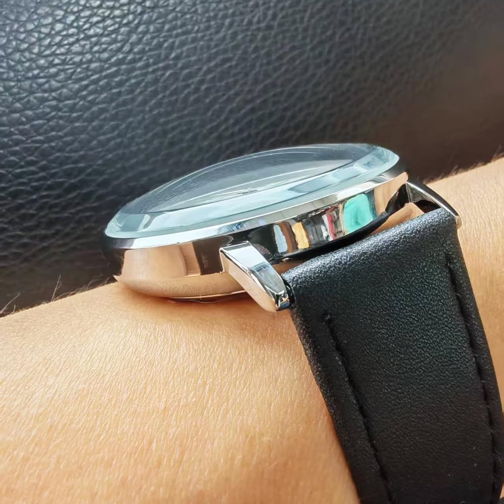 Boyarca Vintage-Mechanische Uhr mit gewölbtem Glasspiegel und 40-mm-Gehäuse. Lässige, minimalistische mechanische Armbanduhr mit Handaufzug für Damen und Herren – Bild 8