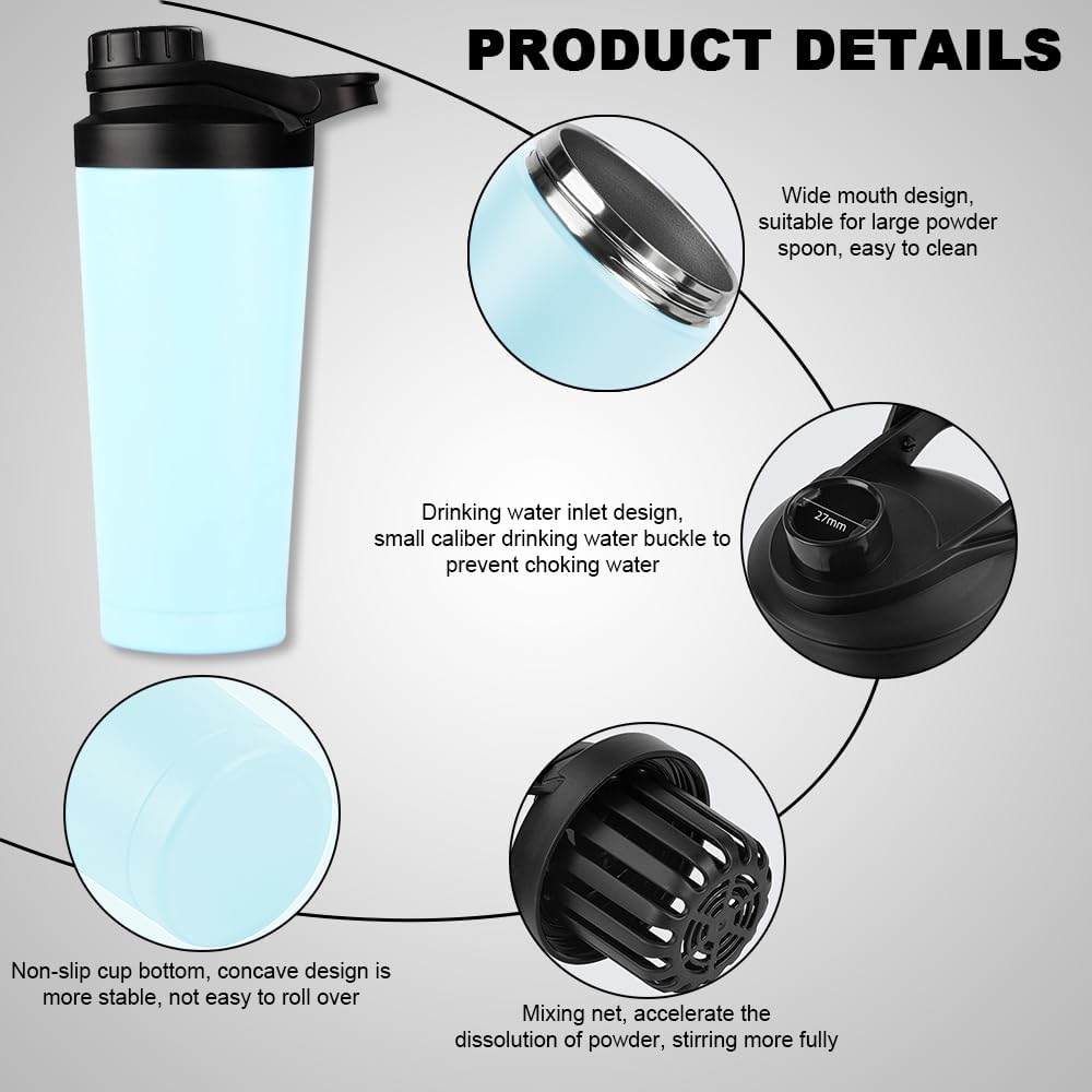 Proteinshaker 750 ml | Proteinshaker mit Sieb | Edelstahl doppelwandig vakuumisoliert | BPA-frei, auslaufsicher | Thermoflasche für Sportgetränke – Bild 3
