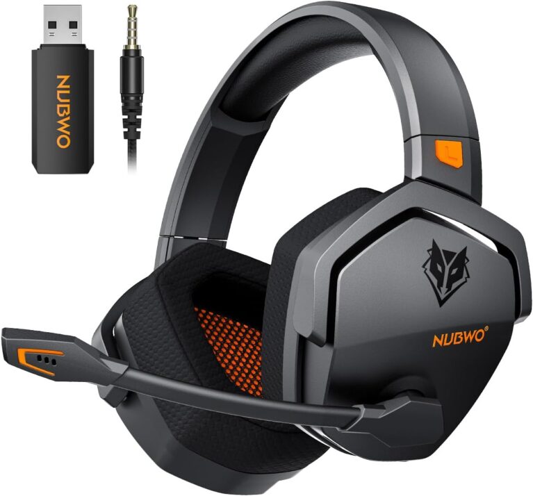 NUBWO G06 Dual Wireless Gaming Headset mit Mikrofon für PS5, PS4, PC, Mobil: 2,4 GHz Wireless + Bluetooth – 100 Stunden – 50-mm-Treiber – Orange