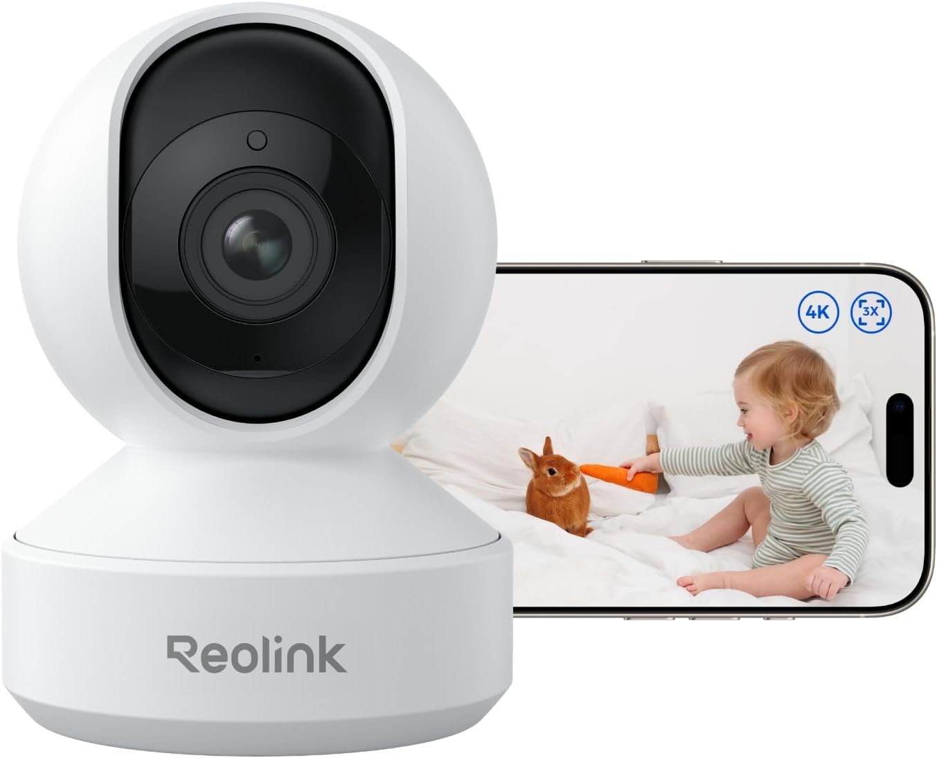 Reolink 4K PTZ WLAN-Überwachungskamera für den Innenbereich, 2,4/5 GHz Wi-Fi 6, Babyphone mit Kamera, 3-fach optischer Zoom, Autoverfolgung, Innenkamera für Kinder, Hundekamera, Erkennung von Menschen/Haustieren/Schreien, E1-Zoom