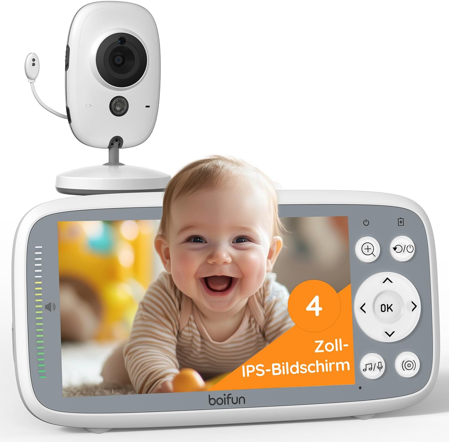 2026 BOIFUN Babyphone mit Kamera, 4-Zoll-720P-Monitor, kein WLAN, Nachtsicht, 10 Stunden Akkulaufzeit, 2-Wege-Audio, Geräuscherkennung, Temperaturerkennung, 3-facher Zoom, Schlaflieder