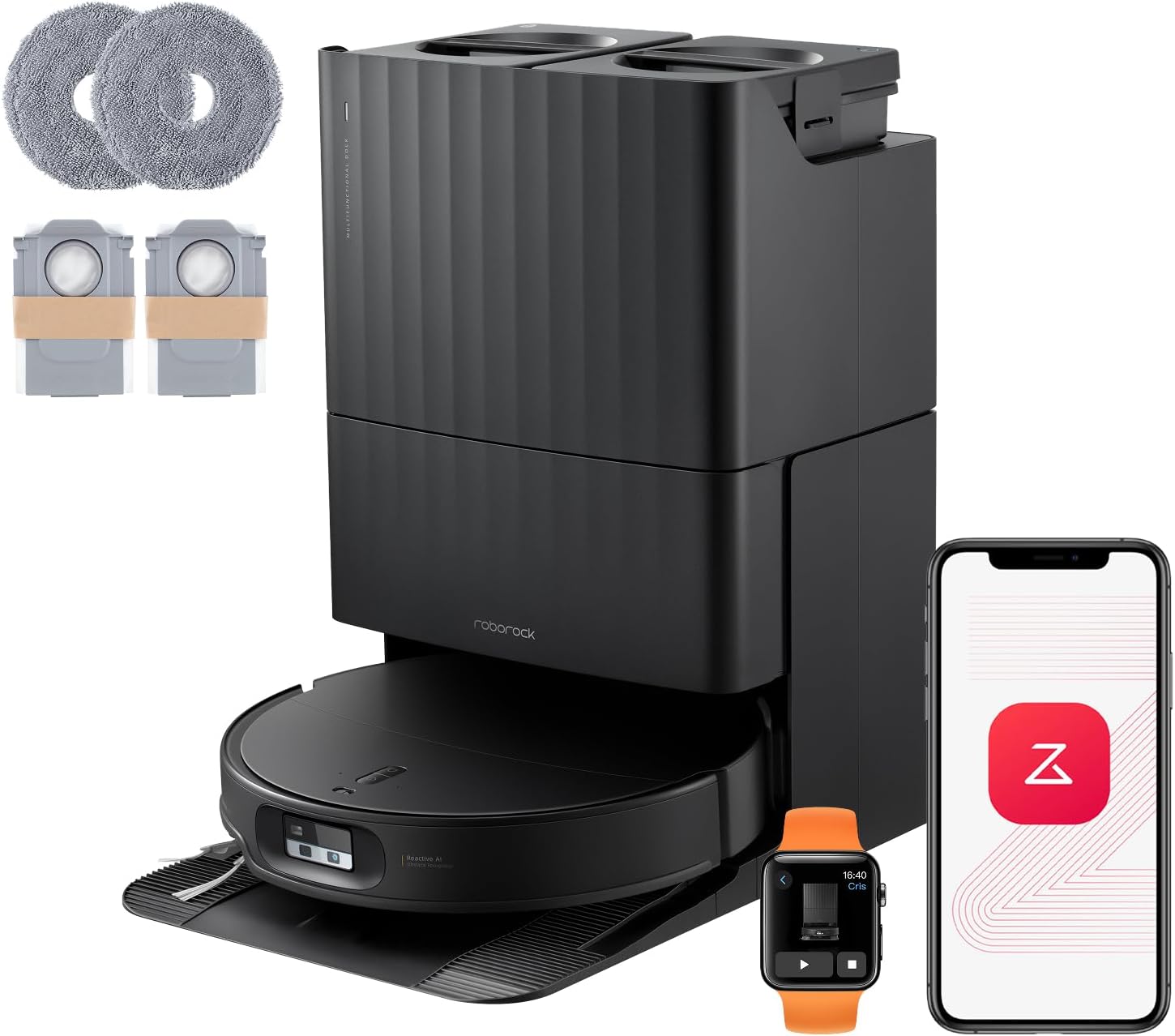 roborock Qrevo Edge 2 Set Saugroboter mit Wischfunktion&Hebarem Wischmopp, 25.000 Pa, Anti-Tangle, ultraflach 7,98 cm, 80 °C Heißwasser-Moppwäsche, FlexiArm-Technologie, AI-Hinderniserkennung(Schwarz)