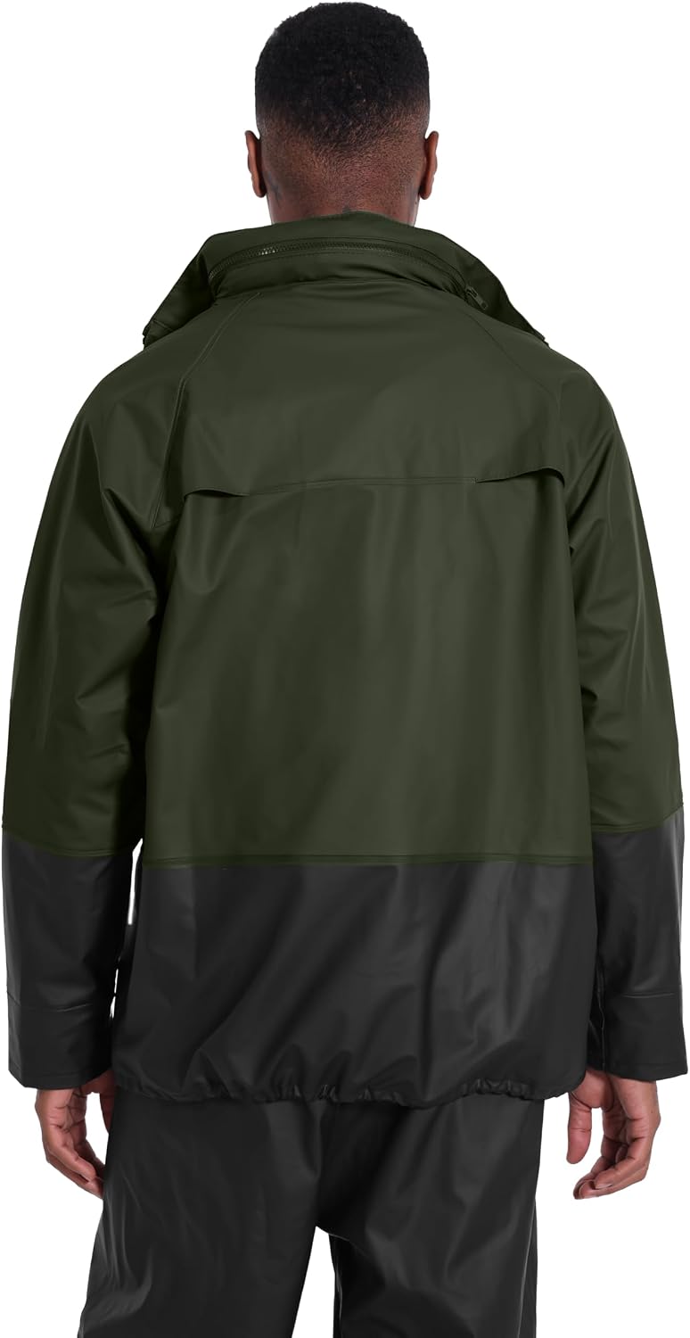 Wasserdichter Regenanzug für Herren – Regenjacke & Regenlatzhose mit abnehmbarer Kapuze, robuste PU-Arbeitskleidung für Bau, Industrie, Angeln – Bild 6