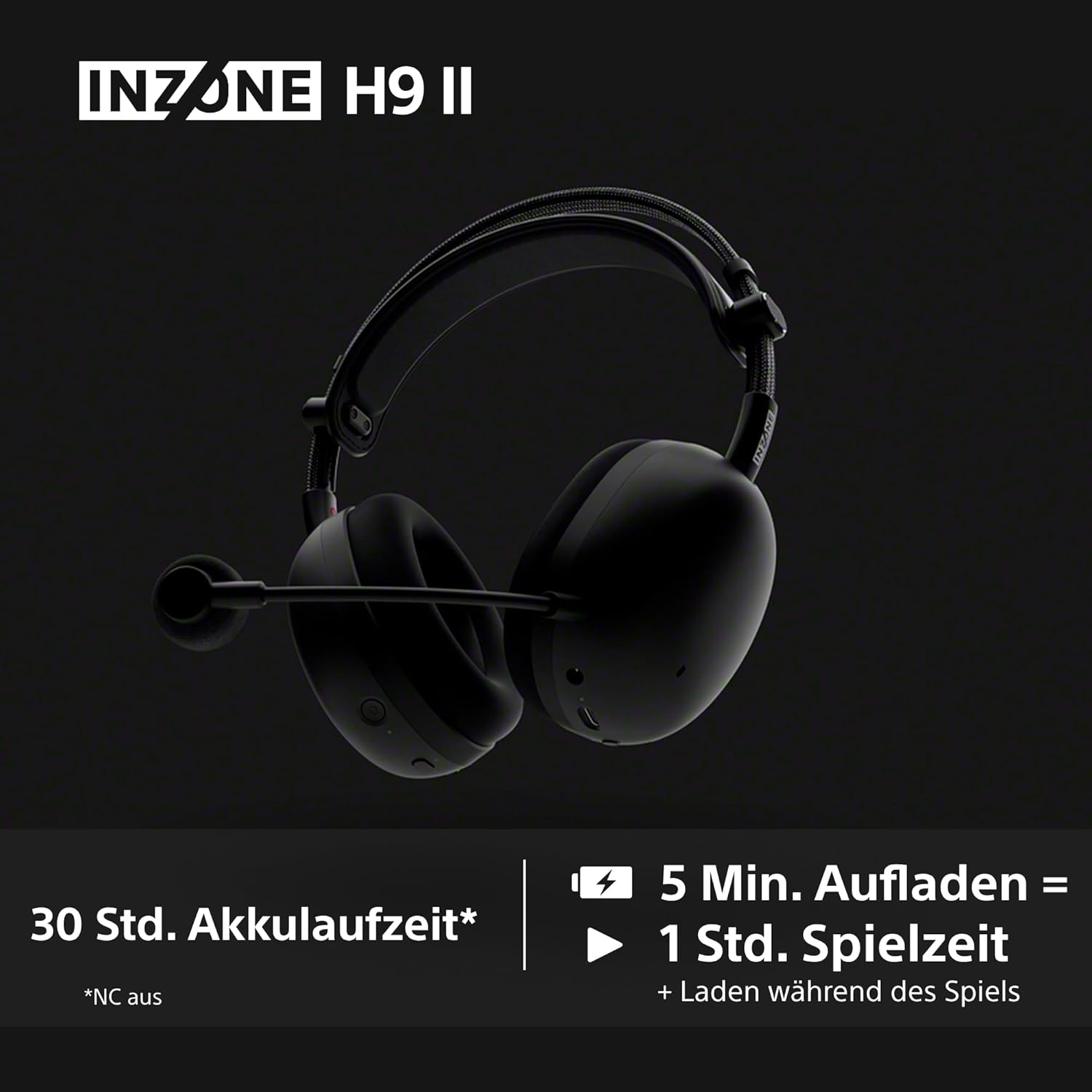 Sony INZONE H9 II Kabelloses PC-Gaming-Headset mit Geräuschunterdrückung, leicht, einstellbarer Sound-EQ, abnehmbares Nieren-KI-Mikrofon, 30-Stunden-Akku, 2,4 GHz und Bluetooth, inklusive Softcase, Schwarz – Bild 10