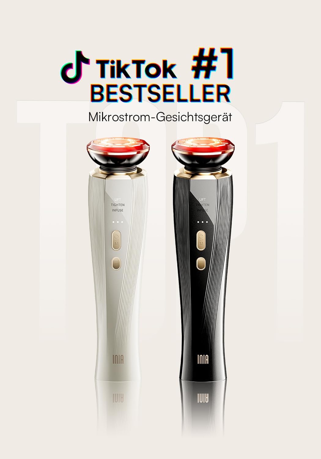 INIA Professionelles 3-in-1-Anti-Falten-Gesichtsmassagegerät mit Mikrostrom und rotem Licht, straffendes Lifting-Gerät für Hals/Nacken, reduziert Schwellungen und Falten – Bild 2