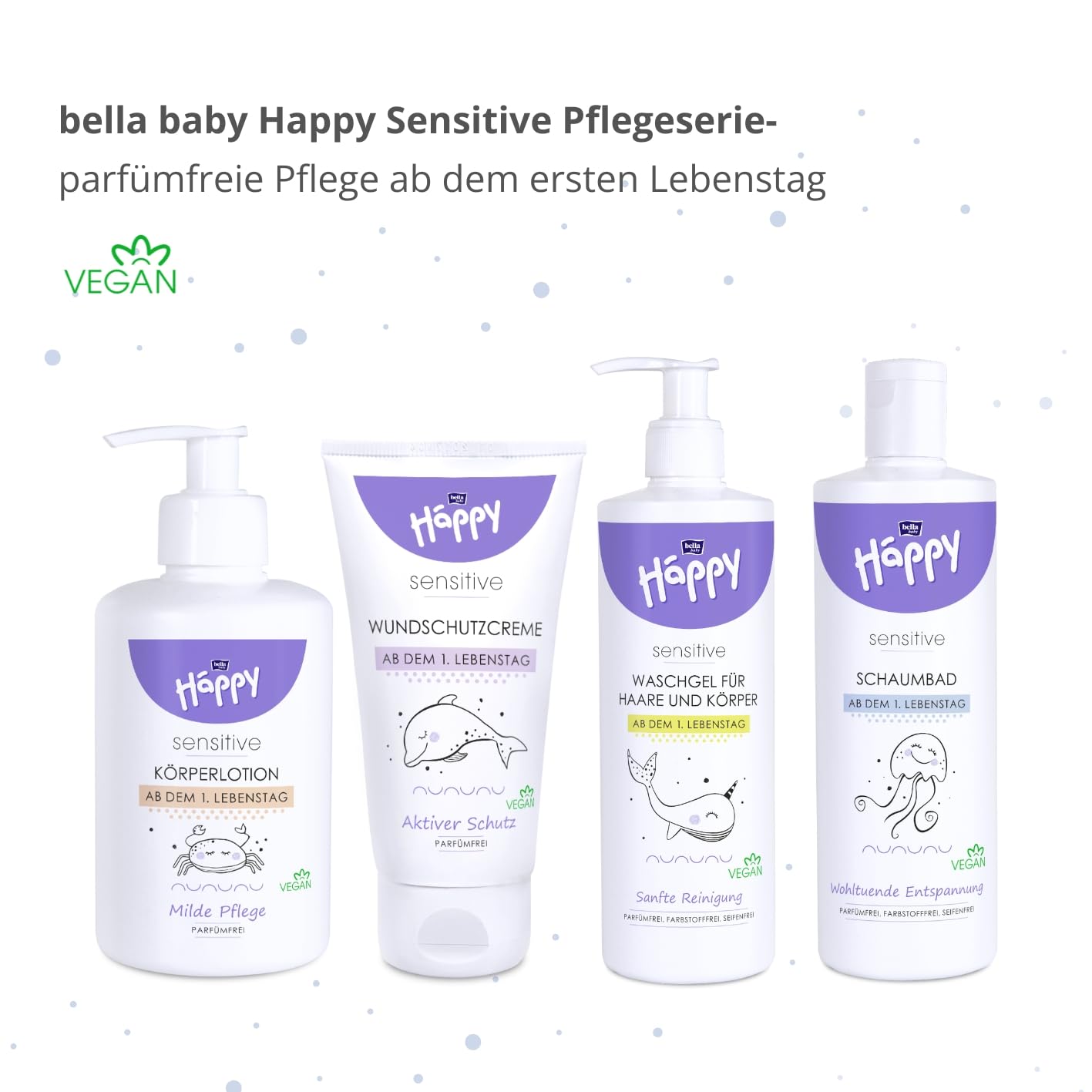 bella Baby Happy Sensitive Babypflege Rundum-Sorglos-Set, 4-teiliges Babypflegeset für Neugeborene, Erstausstattung, Babypflege Geschenkset, Babykosmetik – Bild 2