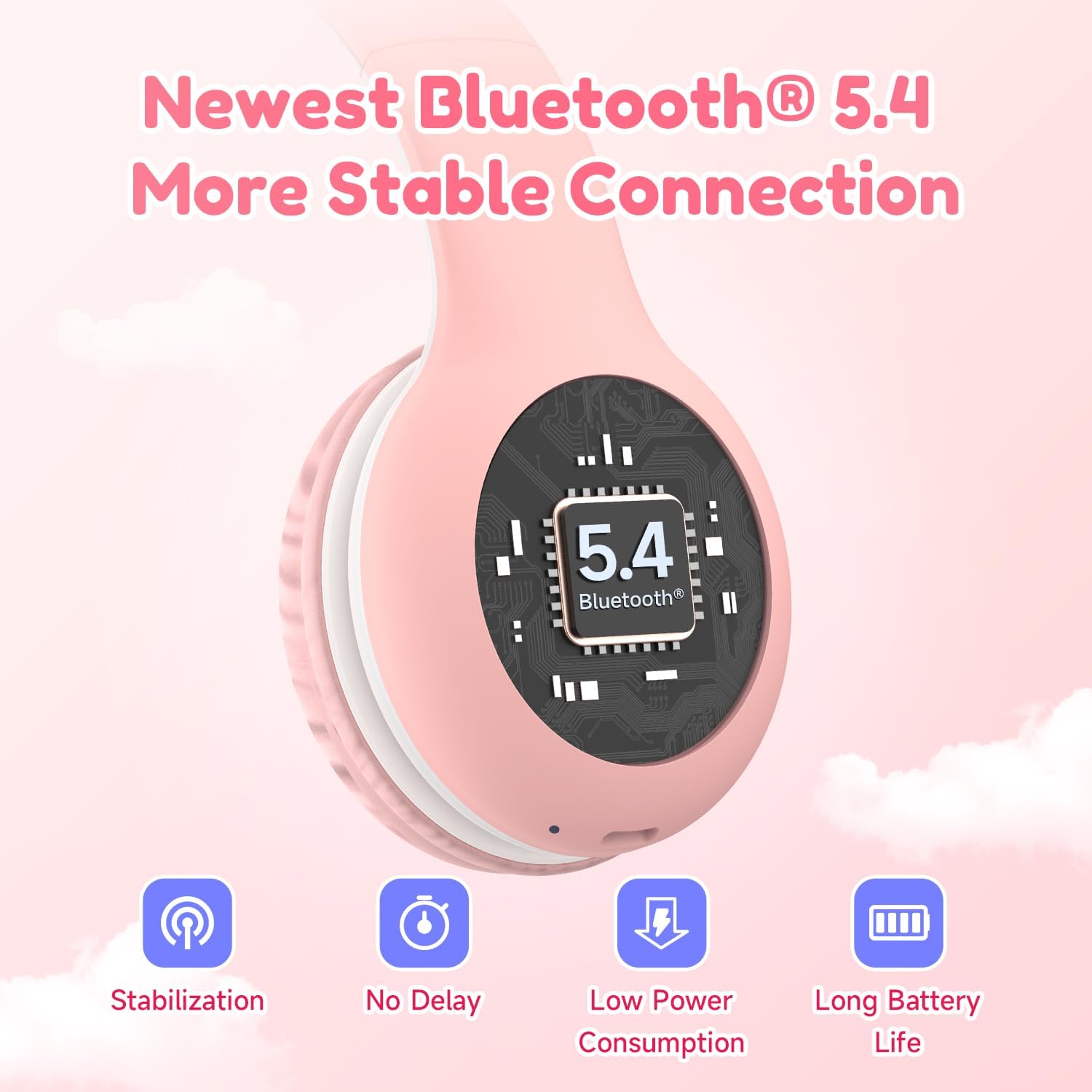 EarFun Kinder-Bluetooth-Kopfhörer, 85/94 dB Lautstärkeregler, HiFi-Sound, HD-Mikrofon, 40 Stunden Akku, faltbar, verstellbar, Kopfhörer kabellos, Bluetooth Kinder für Schule/Reisen, Pink – Bild 5