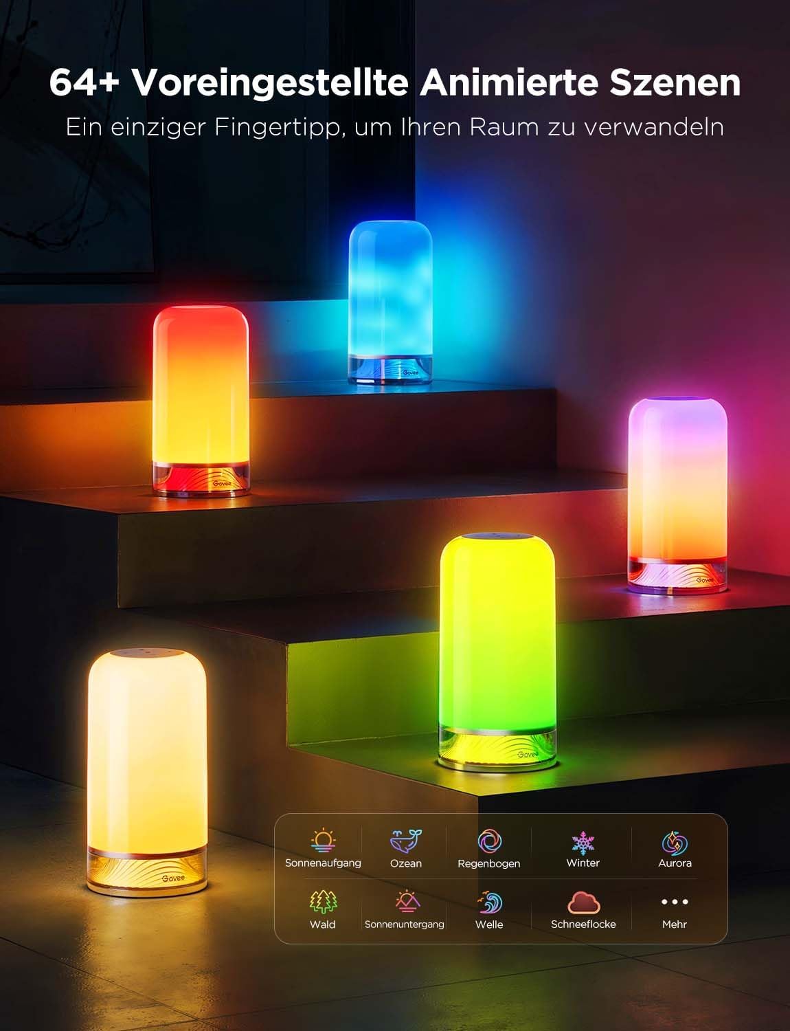 Govee LED-Tischlampe, Nachttischlampe, Touch-dimmbar RGBICWW, Alexa-Steuerung mit über 70 Szenenmodi, 500 Lumen, funktioniert mit Materie, 2700–6500 K, für Wohnzimmer und Schlafzimmer – Bild 3