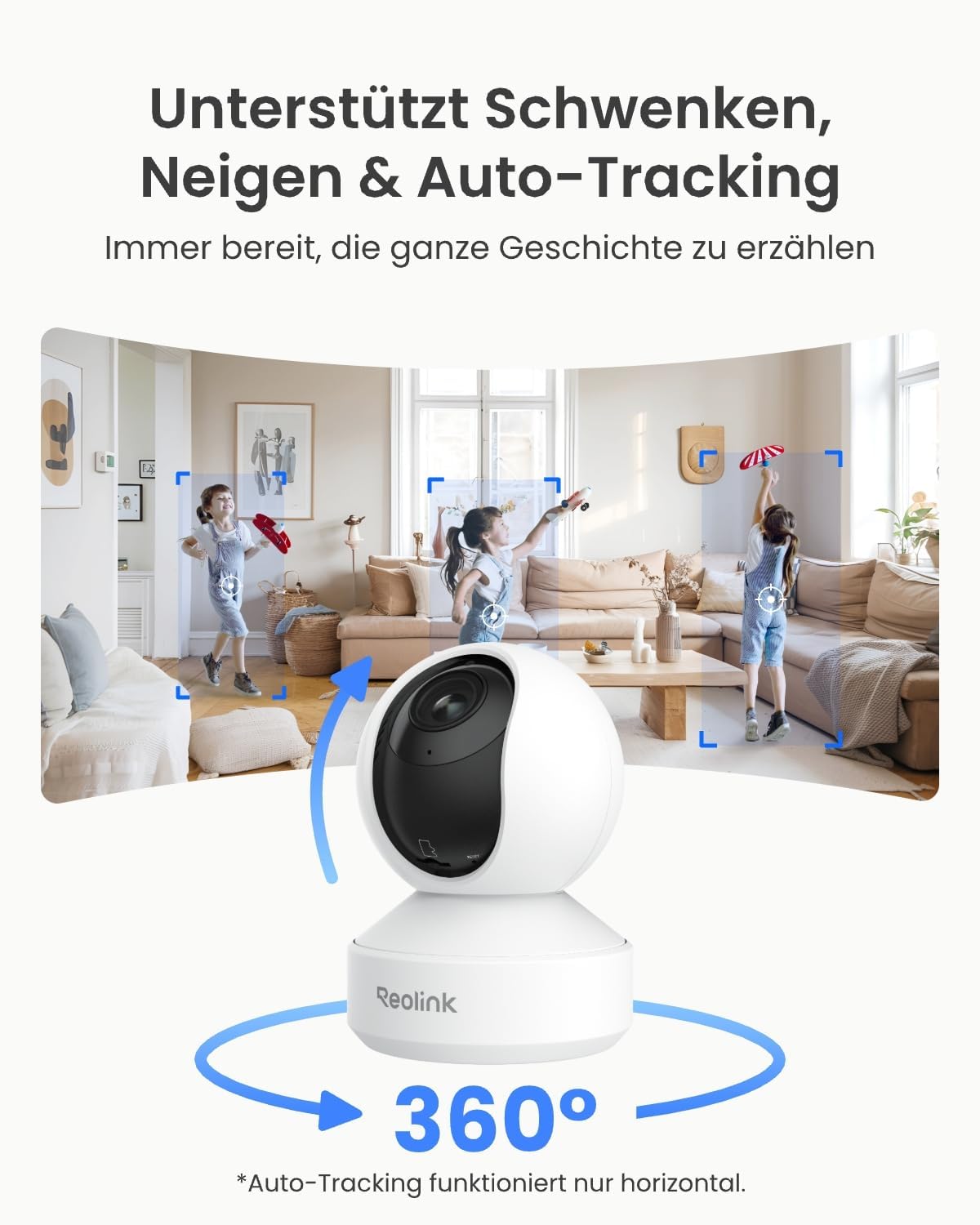 Reolink 4K PTZ WLAN-Überwachungskamera für den Innenbereich, 2,4/5 GHz Wi-Fi 6, Babyphone mit Kamera, 3-fach optischer Zoom, Autoverfolgung, Innenkamera für Kinder, Hundekamera, Erkennung von Menschen/Haustieren/Schreien, E1-Zoom – Bild 3