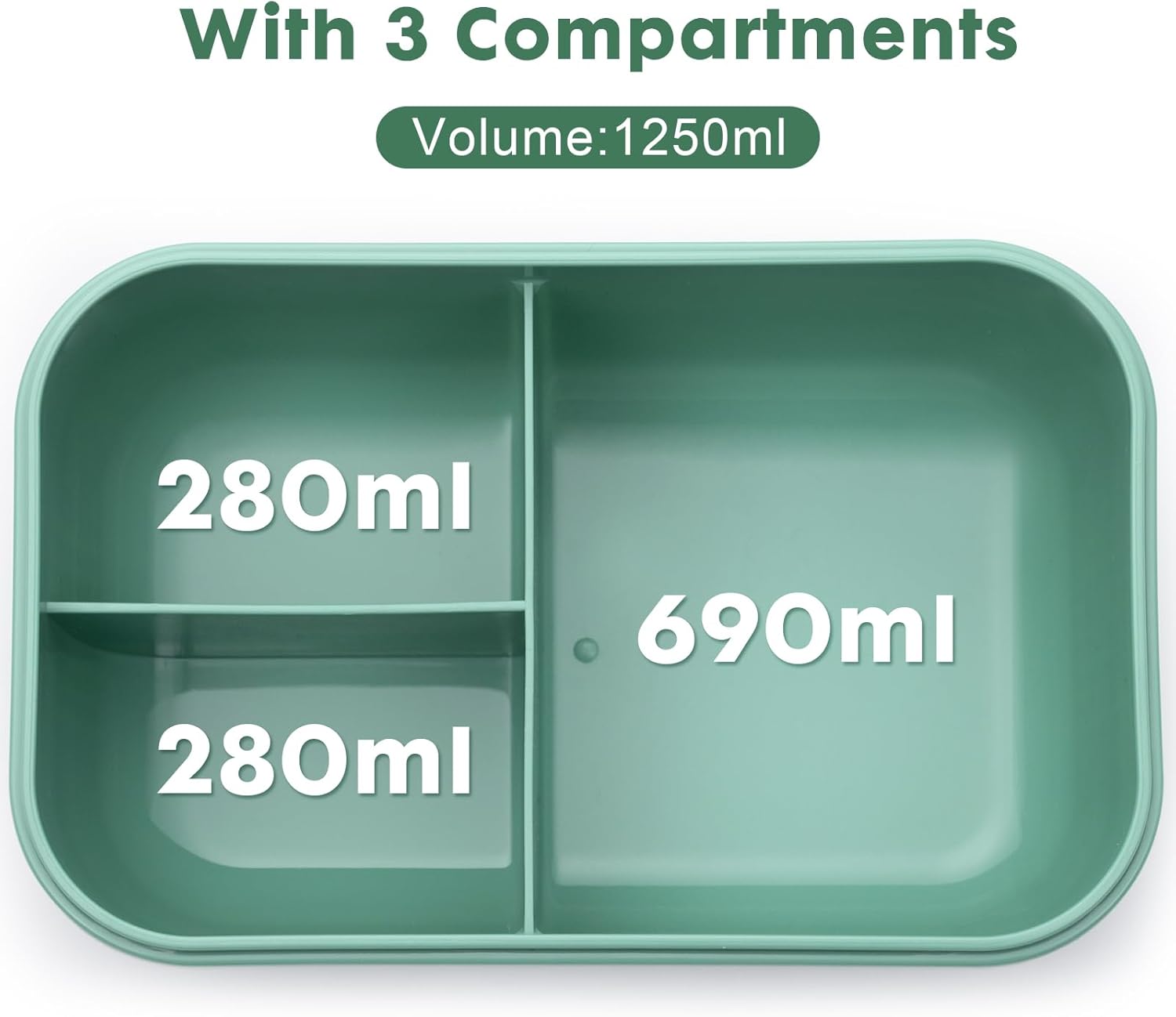 Sinnsally Lunchbox mit Trennwänden Set, 1250 ml Lunchbox mit Fächern Erwachsene, Lunchbox, Frühstücksbox, Lunchbox mit Besteck, Lunchbox, Lunchbox, Lunchbox, Lunchbox – Bild 4