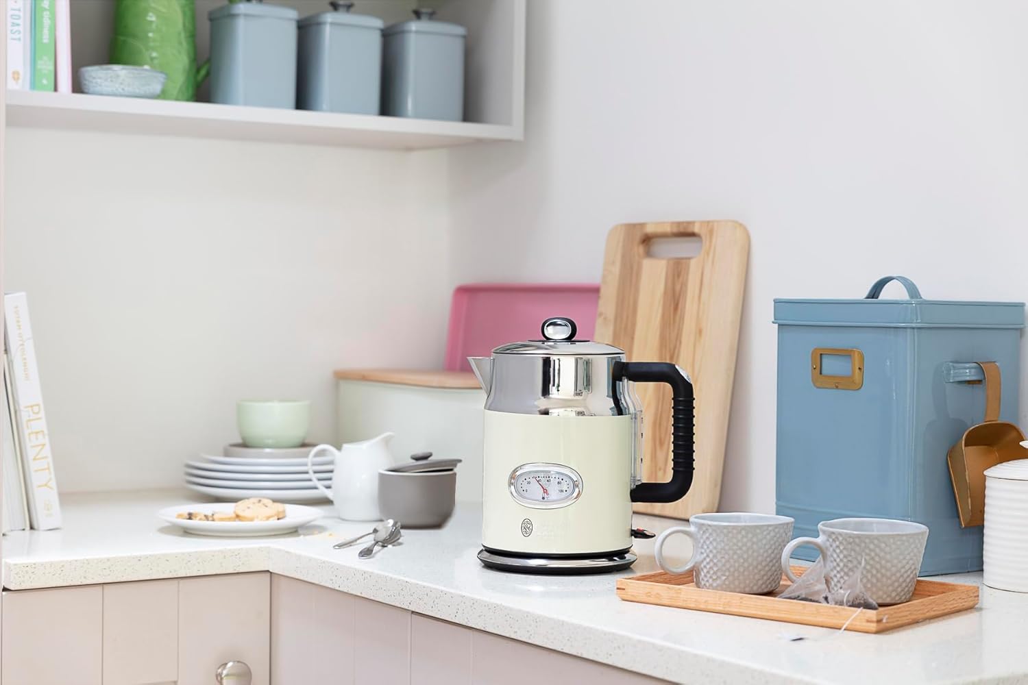 Russell Hobbs Wasserkocher (1,7 l, 2400 W) Retro-Creme und polierter Edelstahl (Schnellkochfunktion, Retro-Design-Wassertemperaturanzeige, externe Wasserstandsanzeige) Vintage-Teekessel 21672-70 – Bild 9