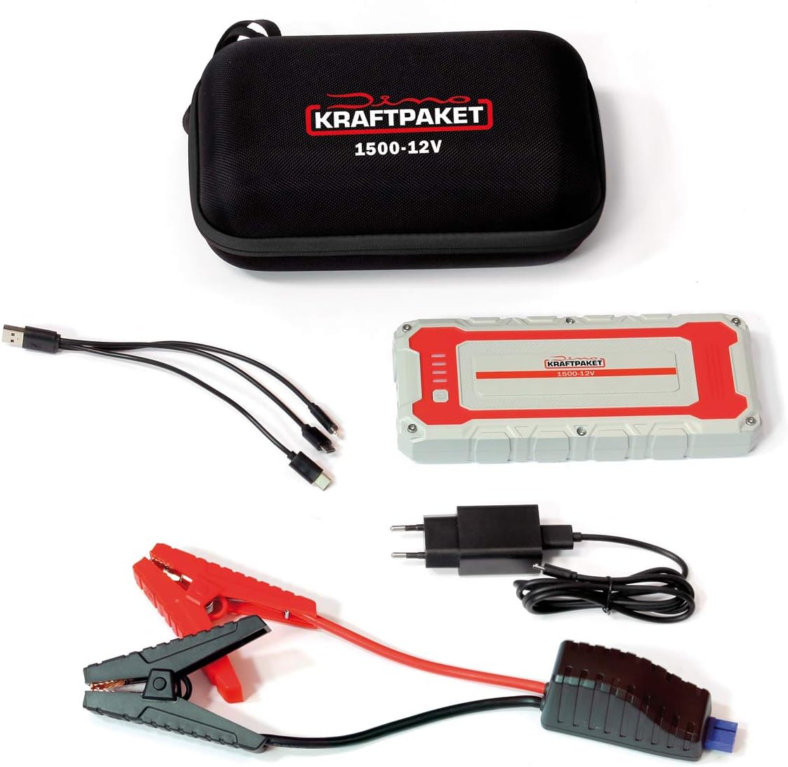 Dino KRAFTPAKET, 12V-1500A Starthilfe 59,2Wh, Auto-Starthilfe-Powerbank für Diesel-, Benzin- und Elektroautos, Blei-Säure-Gel-EFB-AGM-Batterie, für Auto, Motorrad, Boot, Transporter, Wohnmobil, E-Auto – Bild 3