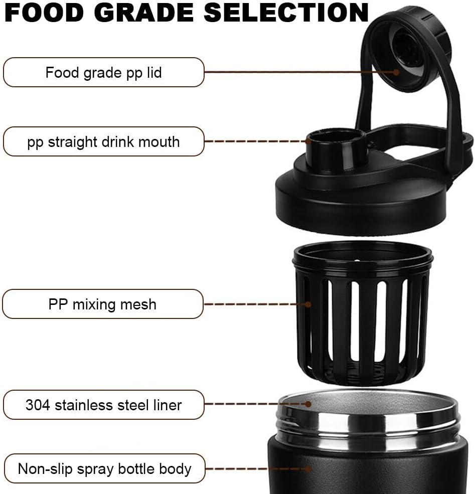 Shaker Proteinshaker mit Sieb, doppelwandiger Edelstahl, vakuumisoliert, BPA-frei und langlebig, 100 % auslaufsicher, 750 ml – Bild 4