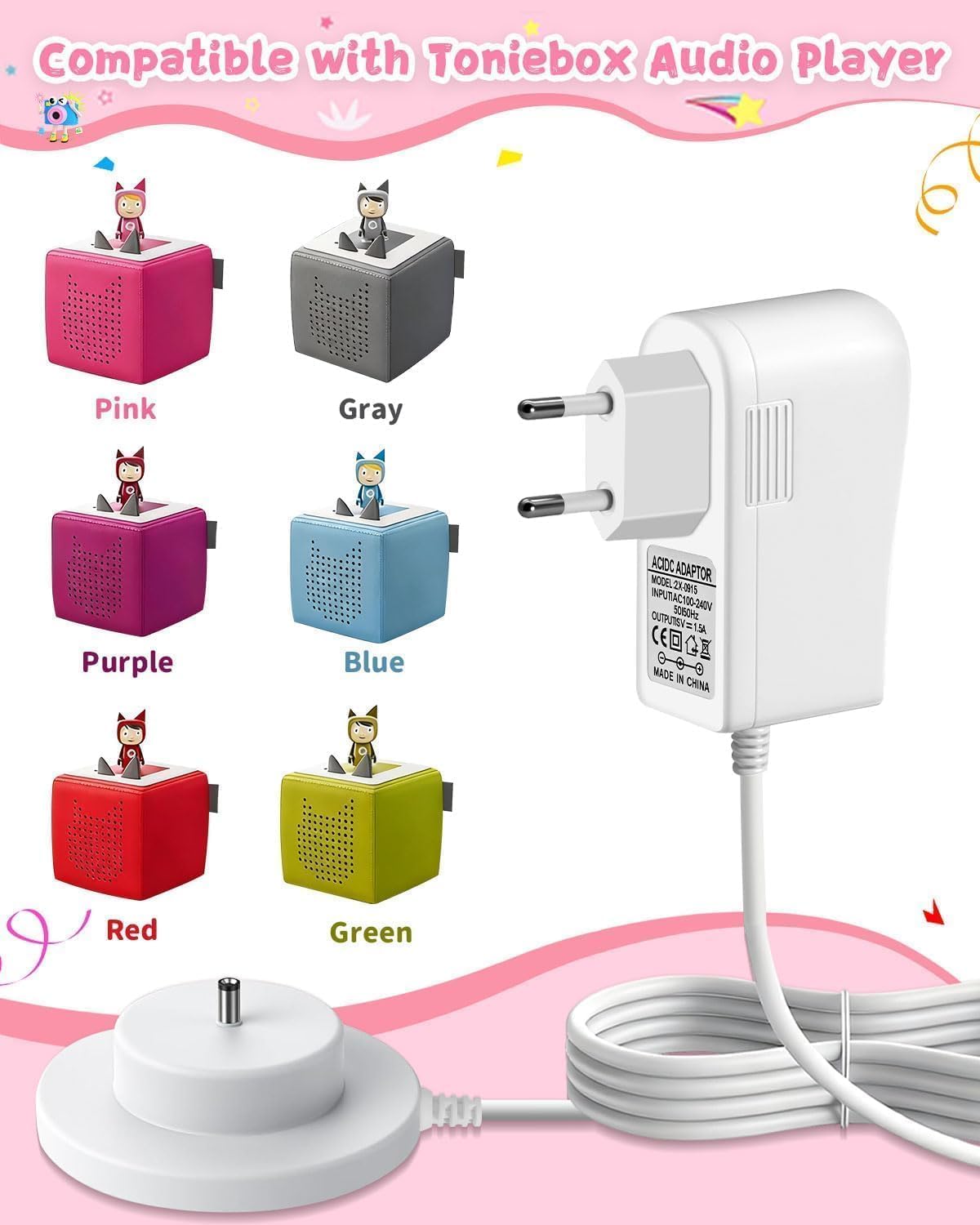 9 V Ladekabel für Toniebox, Ladestation kompatibel mit Tonie Box Audio Player, sechsschichtiger Sicherheitsschutz, 1,8 m Kabel, kann das Original-Toniebox-Ladegerät ersetzen, mit Bas – Bild 2