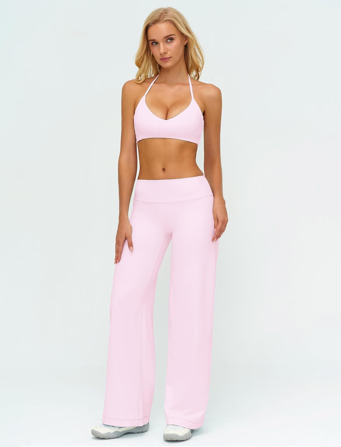IDOPIP Sportset Damen Neckholder Zweiteiliges Rückenfreies Gym Set V-Ausschnitt Yogahose mit geradem Bein Sportanzug für Fitness Yoga Pilates Workout – Bild 3