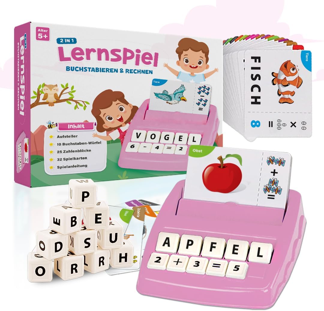 NIYYAH Buchstaben-Lernspiel, ABC, Montessori, Lernen ab 4, 5, 6 Jahren, Vorschulzahlen, Rechnen, Schulanfänger, 1. Klasse, Geschenk für Vorschulkinder, Lernspielzeug für den ersten Schultag (Rosa)