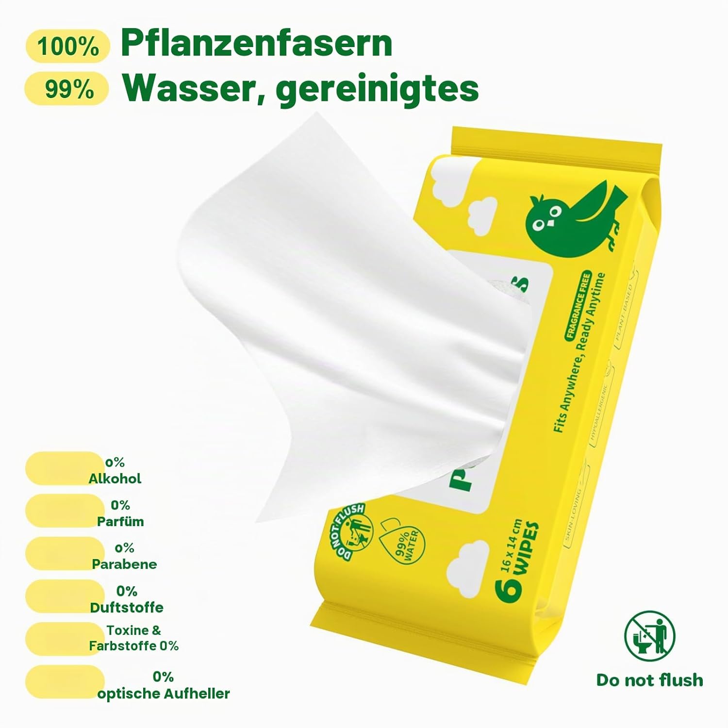 Mini-Feuchttücher für die Reise – Baby-Feuchttücher in Reisegröße, 99 % Wasser, parfümfrei und hypoallergen, für empfindliche Haut, Tücher für Hände und Gesicht für unterwegs – 8er-Pack (48 Stück) – Bild 3
