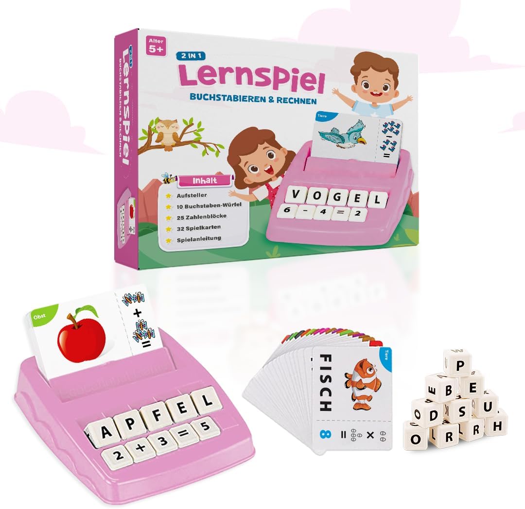 NIYYAH Buchstaben-Lernspiel, ABC, Montessori, Lernen ab 4, 5, 6 Jahren, Vorschulzahlen, Rechnen, Schulanfänger, 1. Klasse, Geschenk für Vorschulkinder, Lernspielzeug für den ersten Schultag (Rosa) – Bild 7