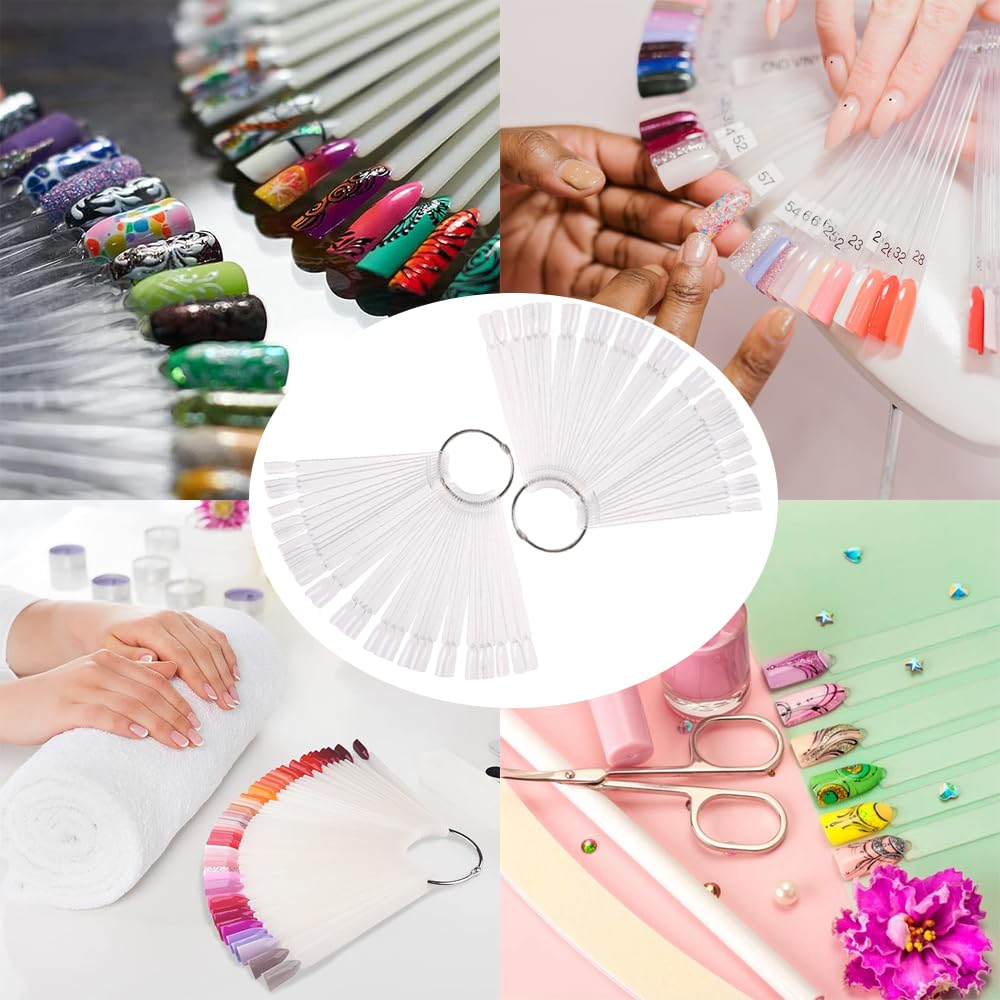 100 Stück Nagelproben, fächerförmige Nagelmuster-Sticks, Nagelfarben-Display-Tipps, transparente Kunst-Tipps, Farbstifte mit Metallring für Nagelstudio und Anfänger – Bild 6