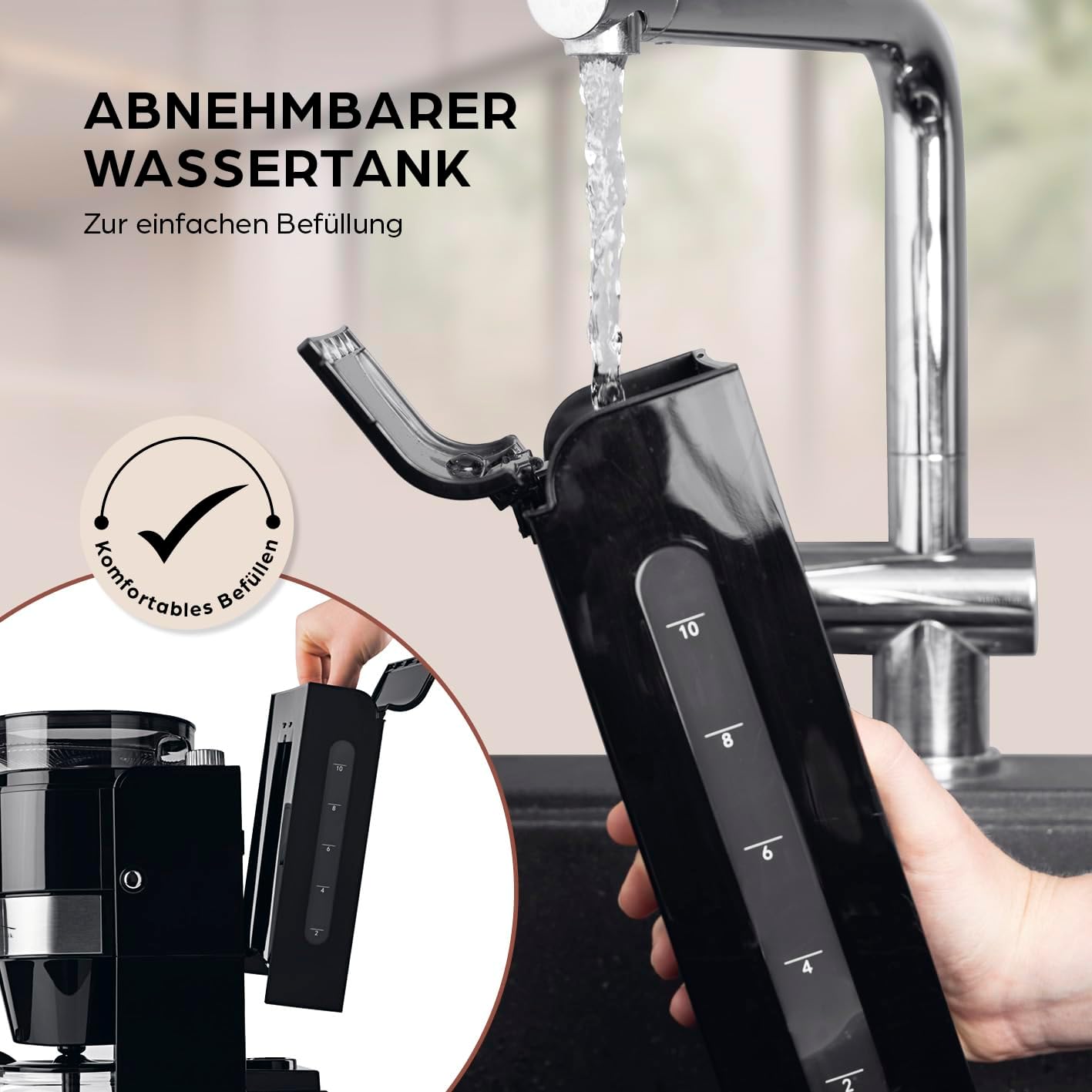 Barista-Filterkaffeemaschine mit verstellbarem Mahlwerk (Pro-Design) | Warmhaltefunktion, 24-Stunden-Timer und Permanentfilter | Für 10 Tassen Kaffee | Kaffeemaschine für Bohnen und Pulver (Edelstahl) – Bild 5