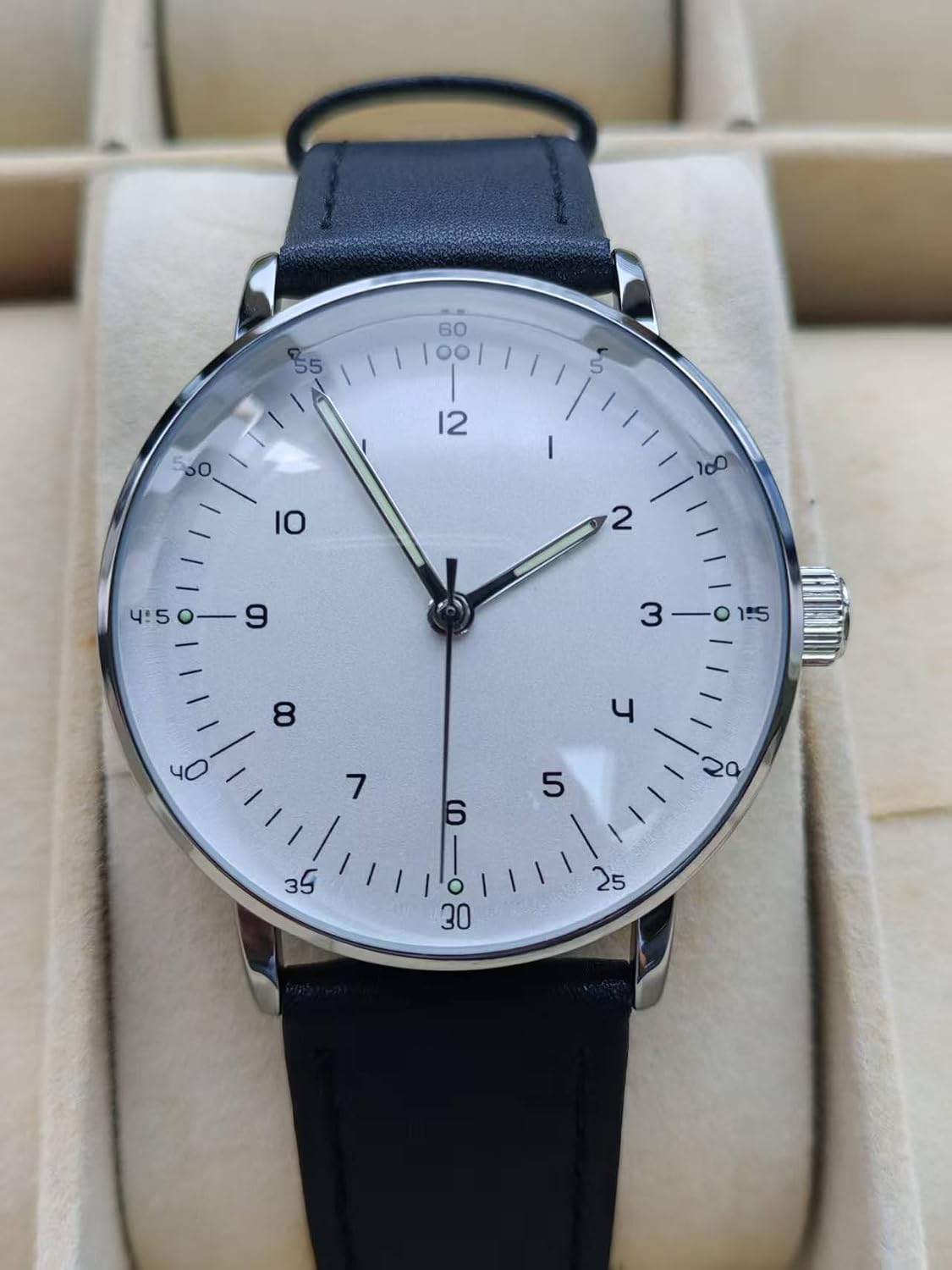 Boyarca Vintage-Mechanische Uhr mit gewölbtem Glasspiegel und 40-mm-Gehäuse. Lässige, minimalistische mechanische Armbanduhr mit Handaufzug für Damen und Herren – Bild 7