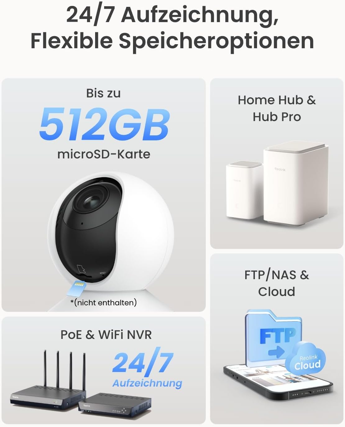 Reolink 4K PTZ WLAN-Überwachungskamera für den Innenbereich, 2,4/5 GHz Wi-Fi 6, Babyphone mit Kamera, 3-fach optischer Zoom, Autoverfolgung, Innenkamera für Kinder, Hundekamera, Erkennung von Menschen/Haustieren/Schreien, E1-Zoom – Bild 7