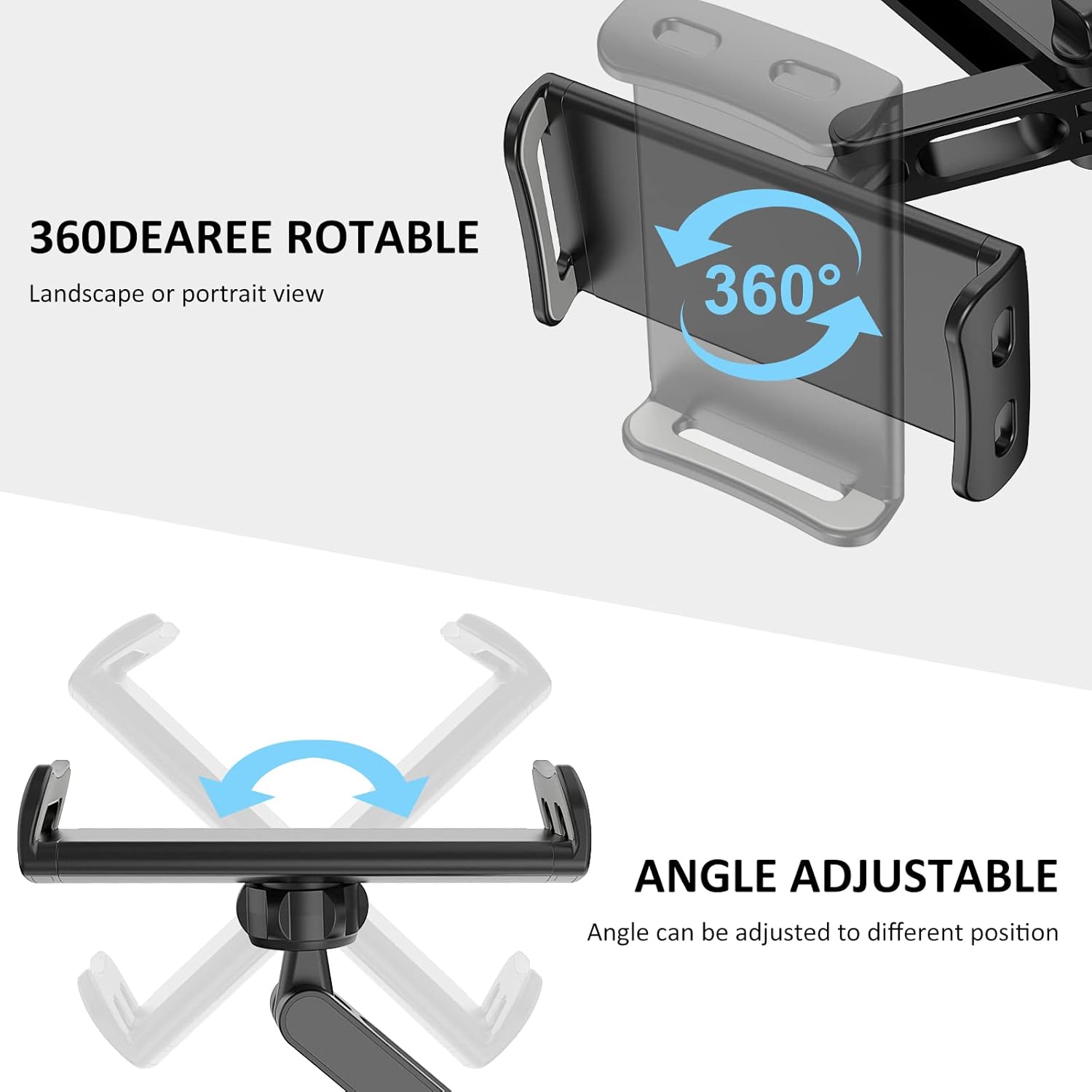 Auto-Kopfstützen-Rücksitzhalterung, 360° drehbar, verstellbare Auto-Rücksitz-Kopfstütze, Tablet-/Handy-Halterung, kompatibel mit allen 4–11 Zoll Tablets, Handys, iPhone, iPad Air Mini – Bild 2