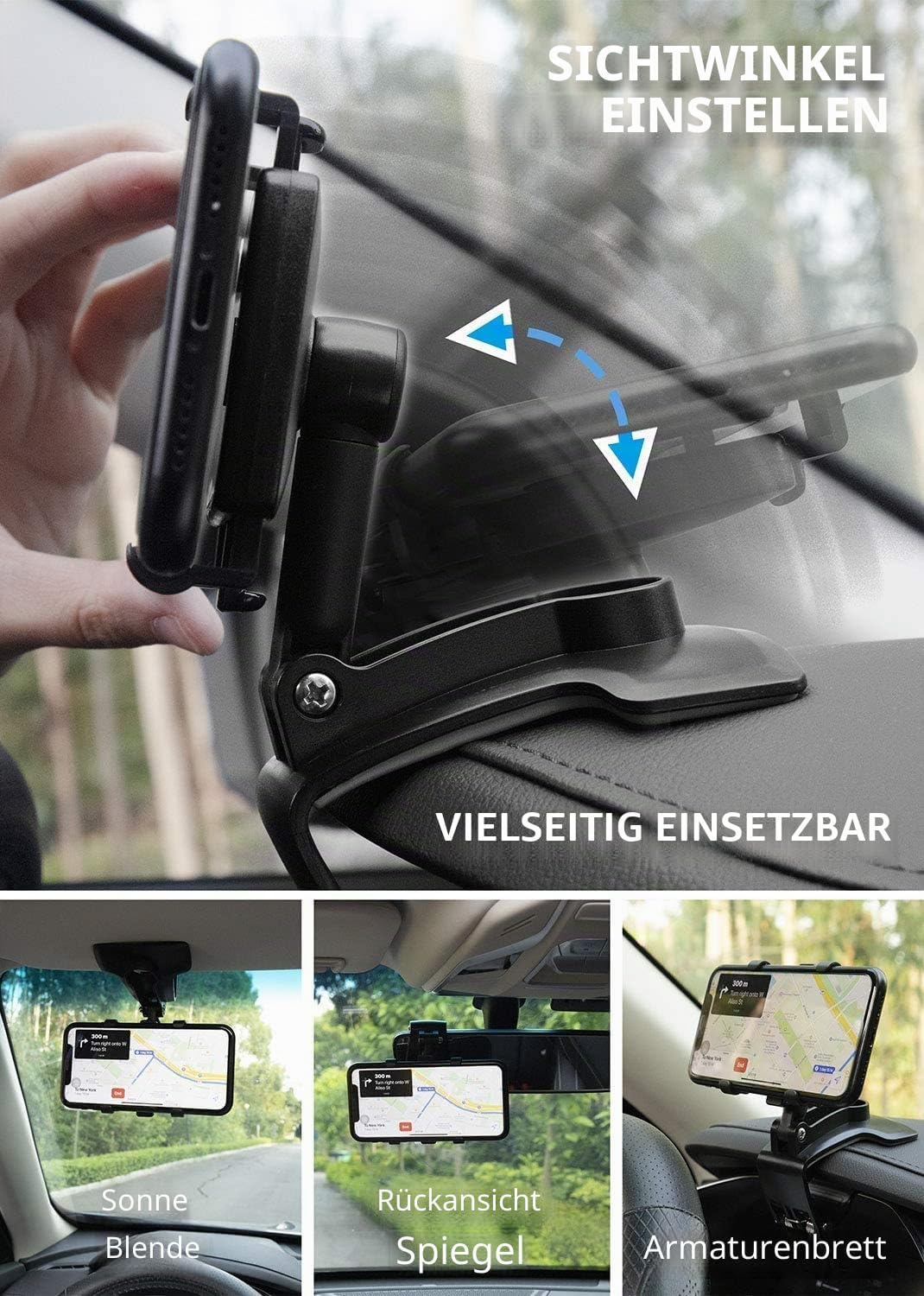 Handyhalterung fürs Auto, Handyhalterung um 360 Grad drehbar – Armaturenbrett-Handyhalterung, Auto-Clip-Halterung, KFZ-Handyhalterung, geeignet für 4 bis 7 Zoll große Smartphones – Bild 7