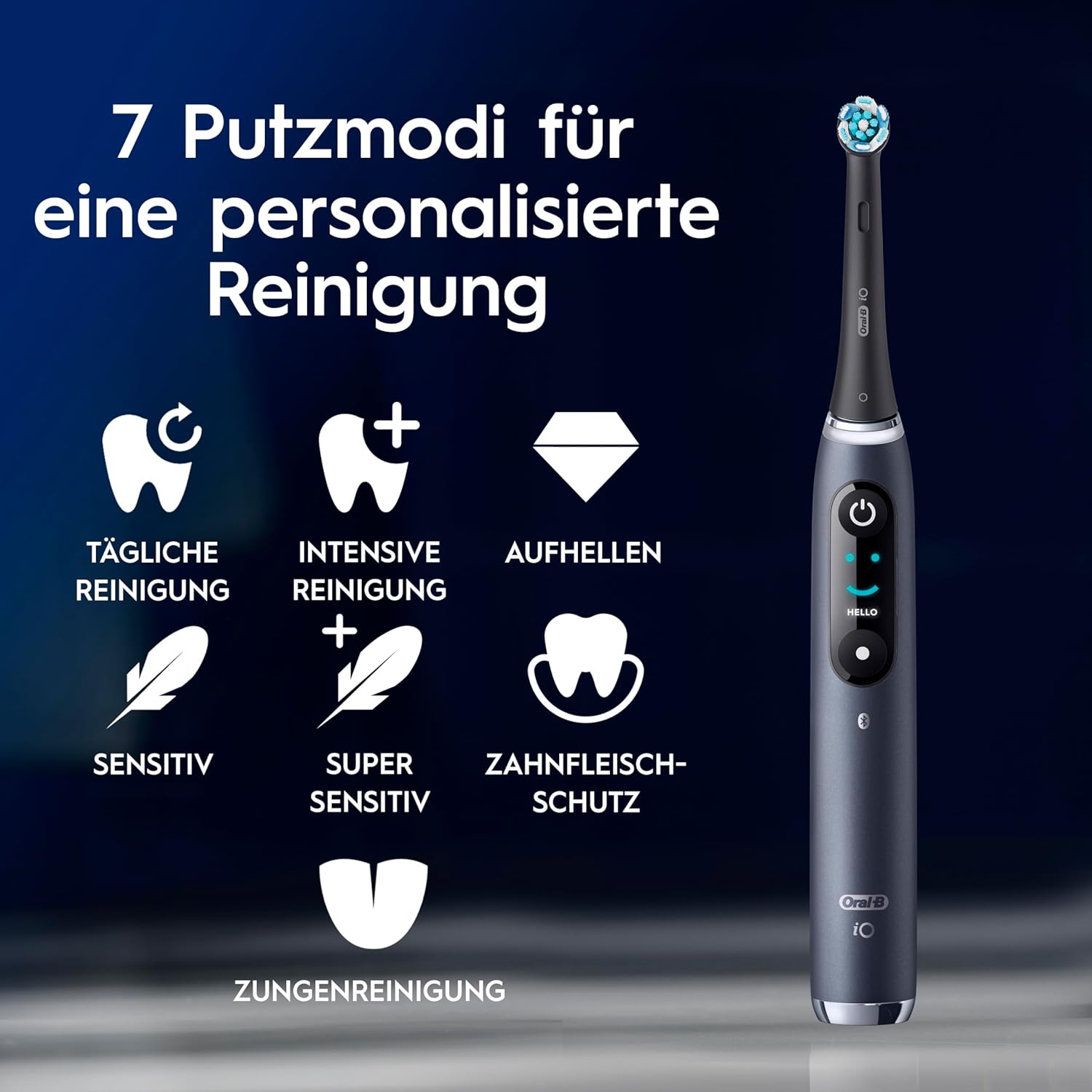 Oral-B iO Series 9 Elektrische Zahnbürste, Doppelpack – Elektrische Zahnbürste, inklusive 3 Ersatz-Zahnbürstenköpfen – 7 Modi für die Zahnpflege, Chip-Testsieger (11/25), entworfen von Braun, Schwarz und Pink – Bild 9