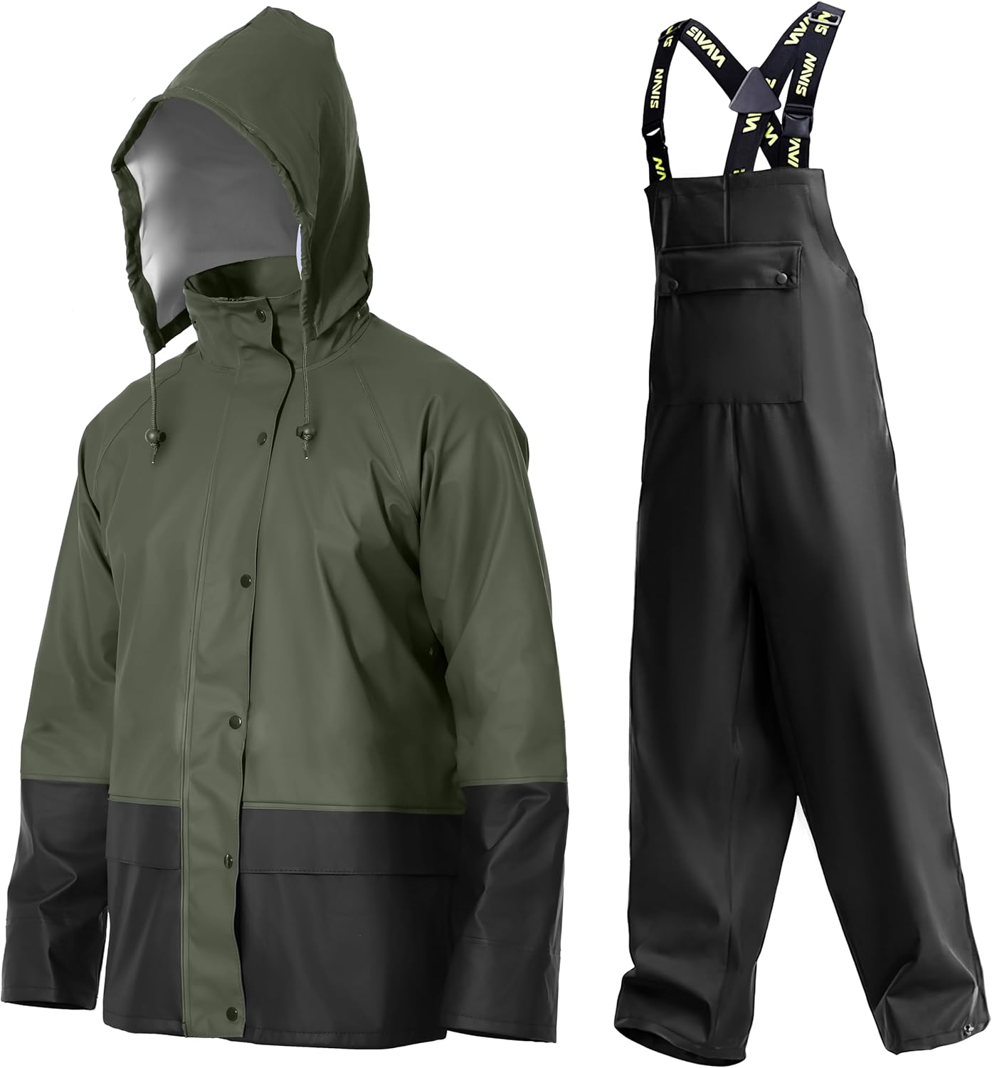 Wasserdichter Regenanzug für Herren – Regenjacke & Regenlatzhose mit abnehmbarer Kapuze, robuste PU-Arbeitskleidung für Bau, Industrie, Angeln
