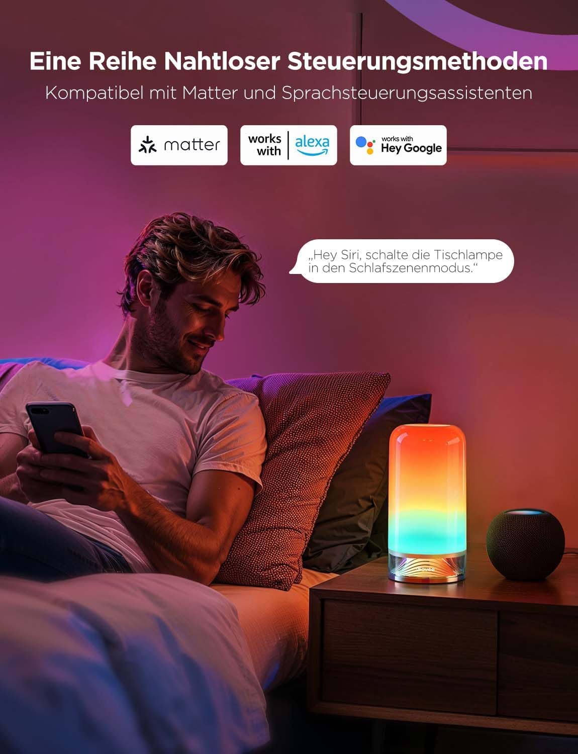 Govee LED-Tischlampe, Nachttischlampe, Touch-dimmbar RGBICWW, Alexa-Steuerung mit über 70 Szenenmodi, 500 Lumen, funktioniert mit Materie, 2700–6500 K, für Wohnzimmer und Schlafzimmer – Bild 4