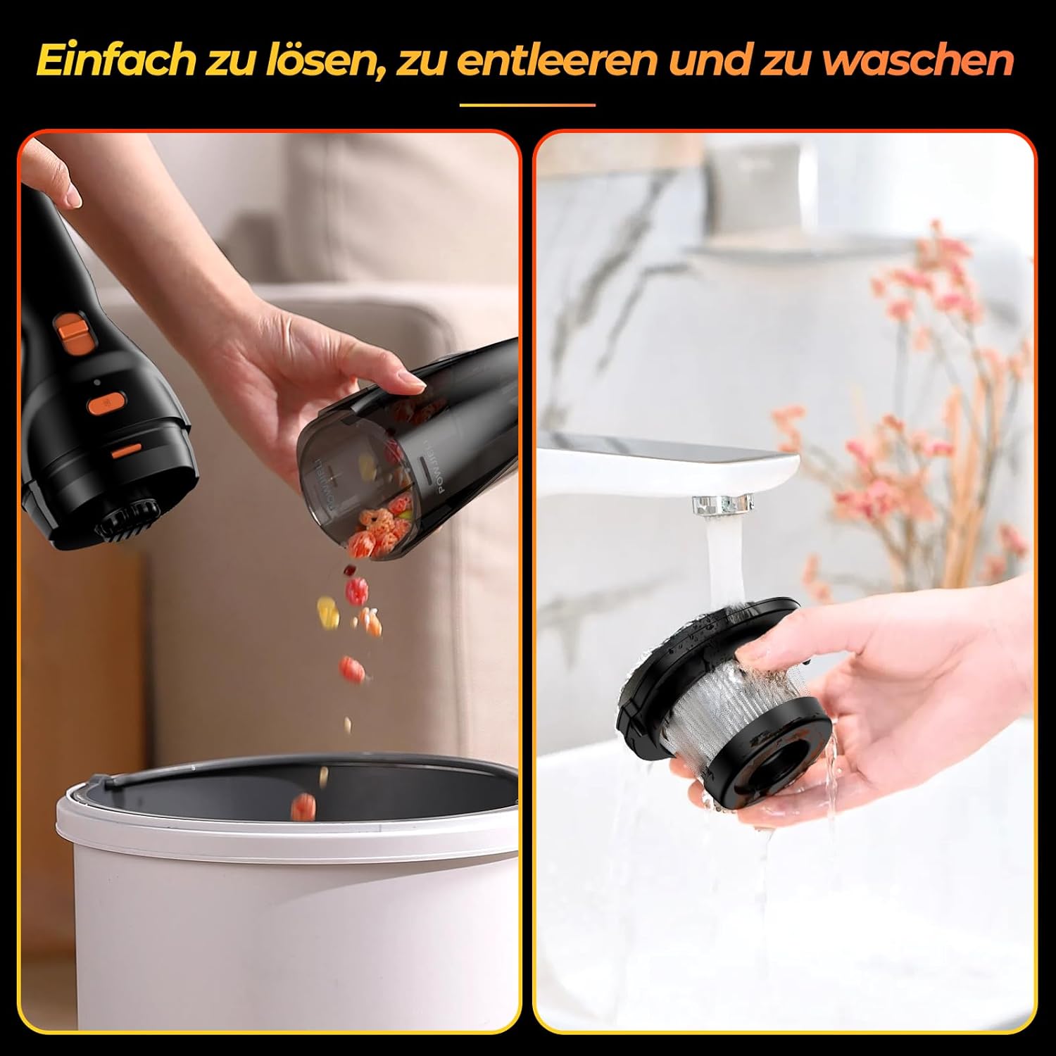 Handstaubsauger, 12000 Pa Handstaubsauger Akku mit Ladestation, Autostaubsauger Kabellos mit 3 waschbaren HEPA-Filtern, Nass- und Trockenstaubsauger ohne Beutel Stark für Zuhause, Büro, Auto, Tierhaare – Bild 5