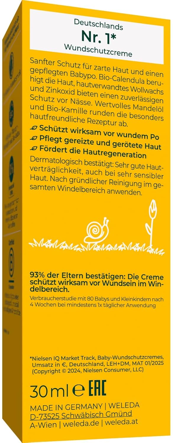 Weleda Baby Calendula Wundschutzcreme/Babycreme, 30 ml Naturkosmetik Wundsalbe zum Schutz empfindlicher Babyhaut im Windelbereich Hilft bei Rötungen, gereizter Haut und Wundsein – Bild 7