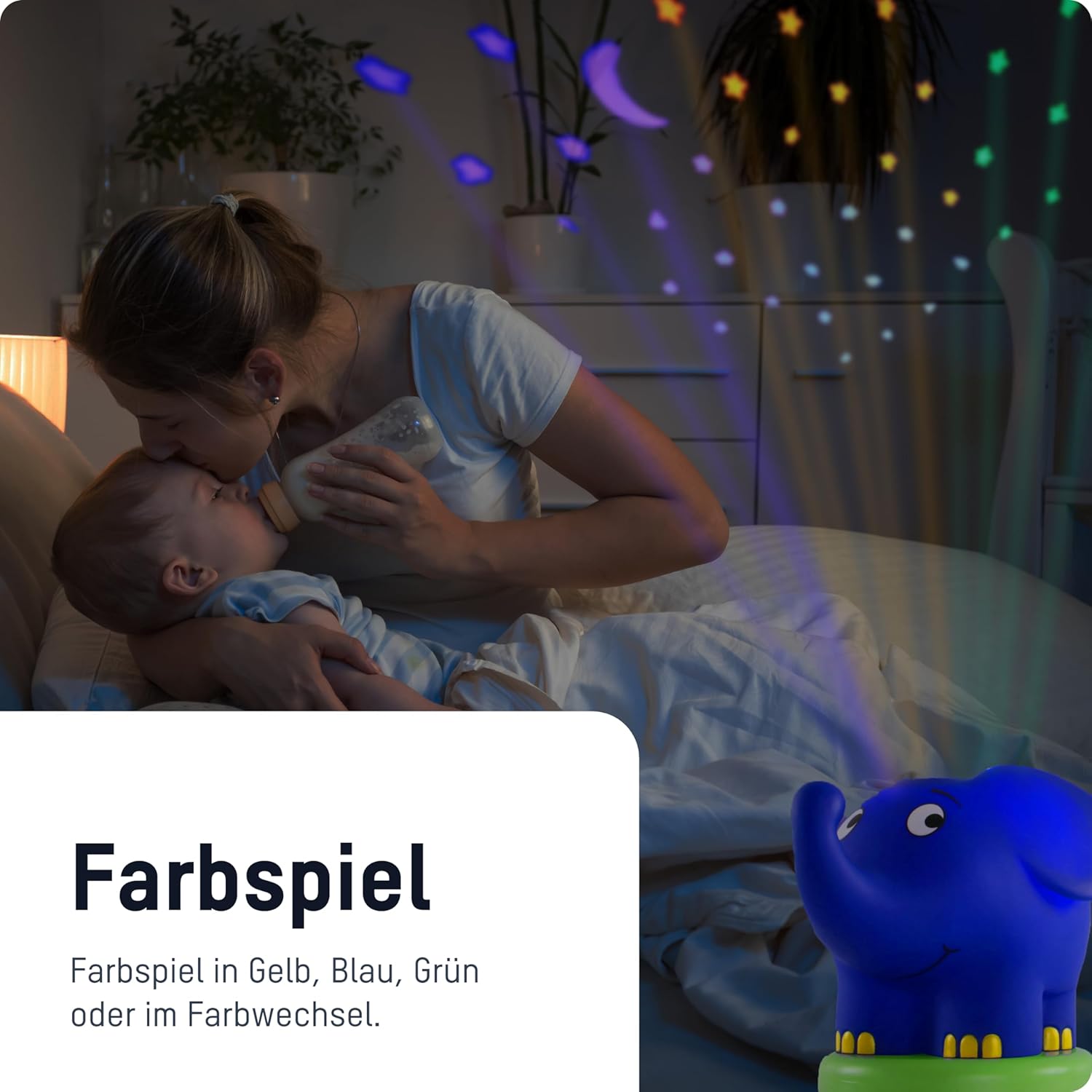 Ansmann Sternenlicht-Projektor Elefant – Übertragung mit der Maus – LED-Nachtlicht mit Musik & Sternenhimmel, der Projektor ideal als Einschlafhilfe für Babys & Kinder – Nachtlicht als Babyzimmer-Dekoration – Bild 6