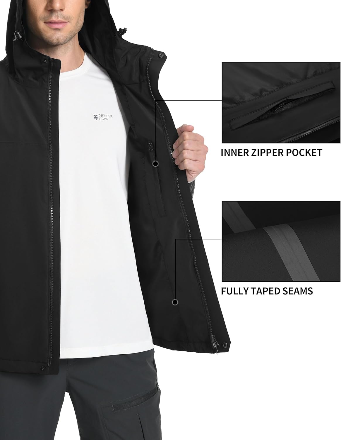 Pioneer Camp Herren Regenjacke, wasserdichte, atmungsaktive Outdoor-Jacke mit Kapuze, 4 Taschen – Bild 5